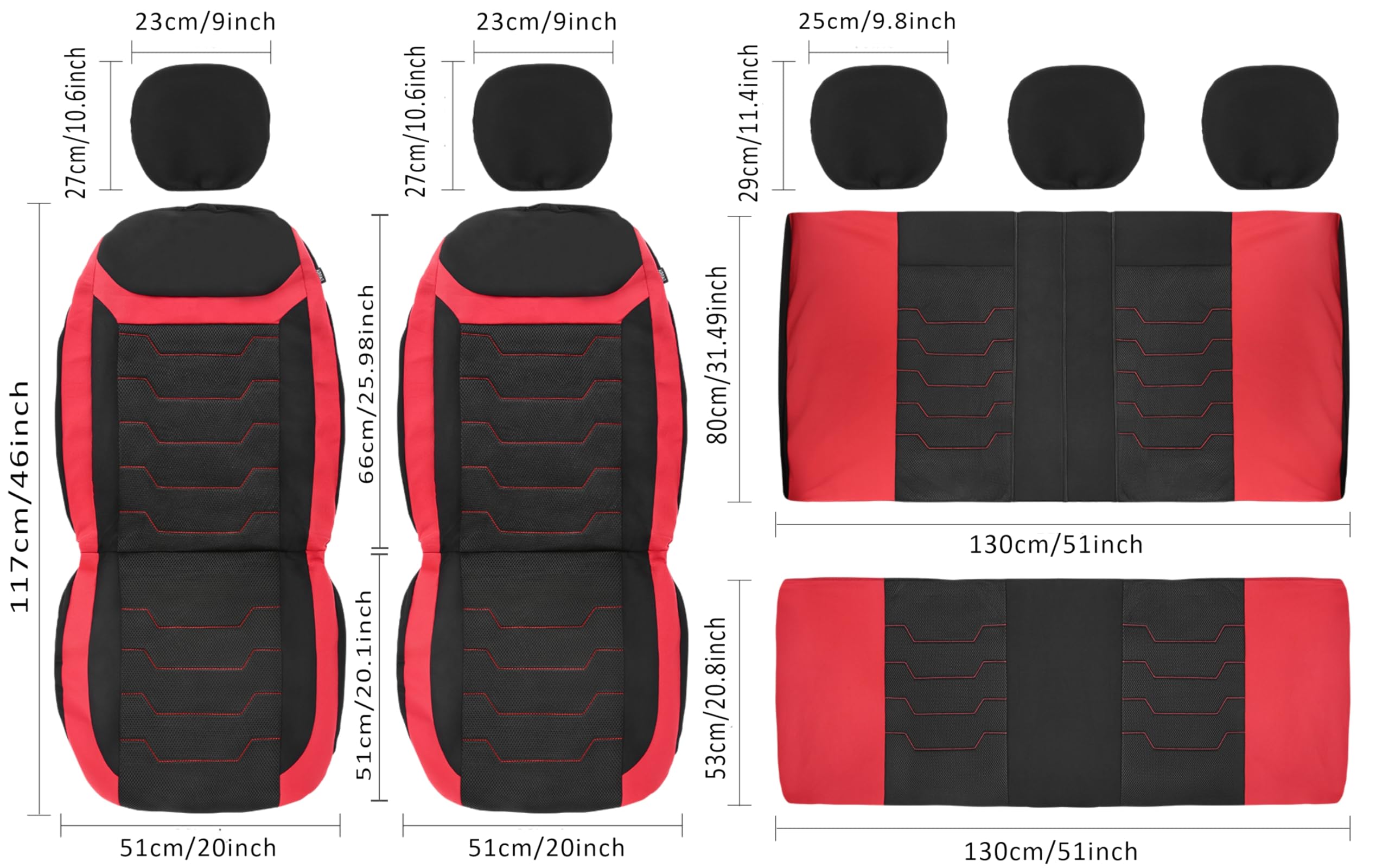Breathable 3D Air Mesh Car Seat Covers Full Set - Universal Fit for Most Sedans, Trucks & SUVs | Split Bench Design | Premium Car Interior Protection (Black/Red) | Perfect for Daily Commute, Road Trips & Family Travel