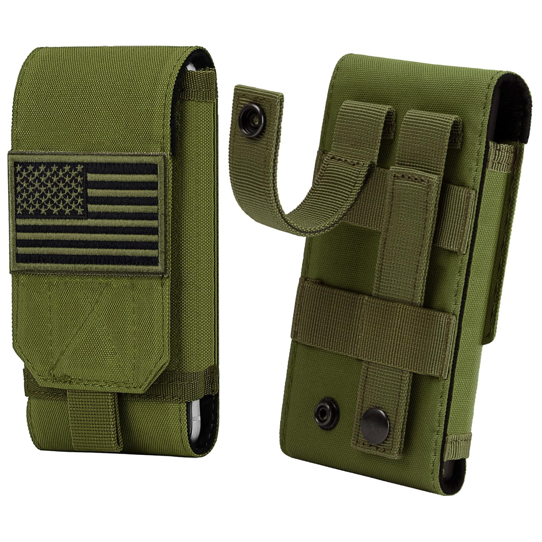 IronSeals Tactical MOLLE Phone Case - Heavy Duty Belt Loop Holster Pouch with American Flag Patch - Compatible with iPhone 16 Pro Max/16 Plus/16 Pro/16/15 Pro Max/14 Pro Max/13 Pro Max/12 Pro Max & Galaxy S24 Ultra - Perfect for Outdoor Adventures, Hiking, Military Use & Everyday Carry