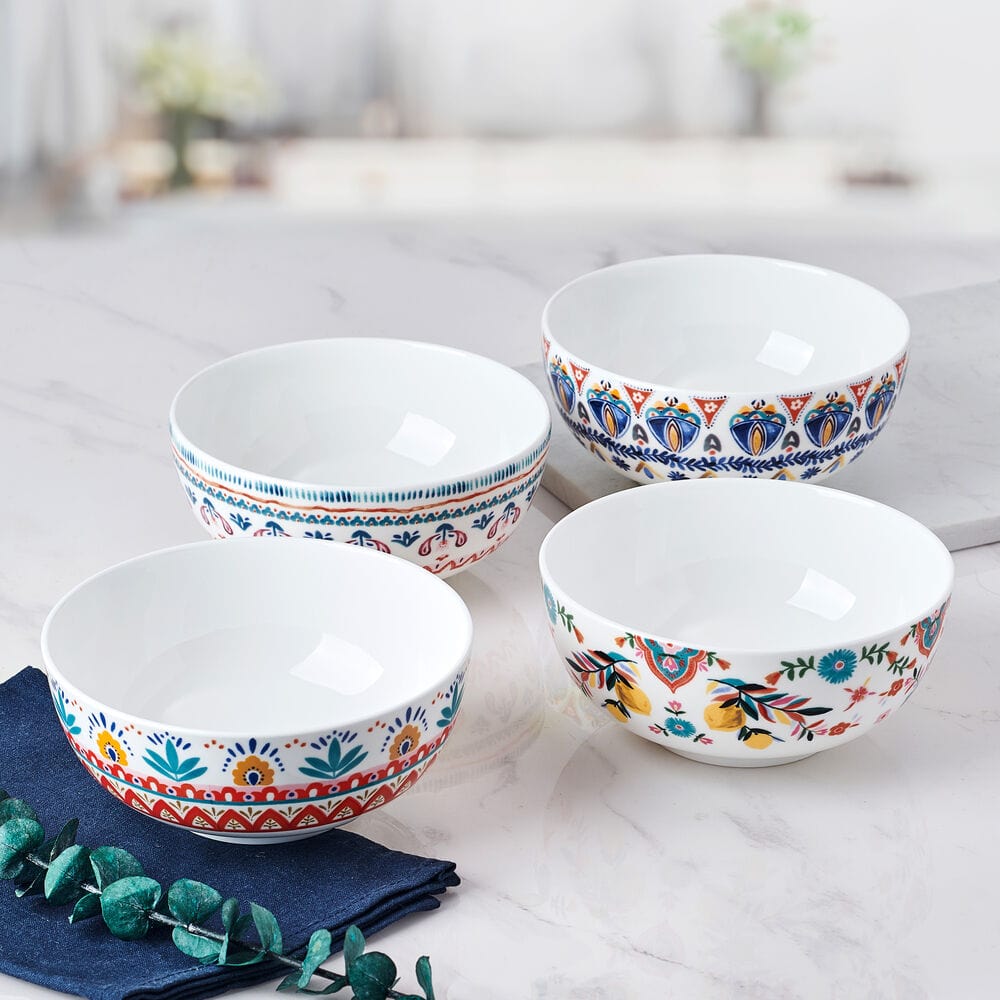 Hand-Painted Ceramic Medallion Bowls - Set of 4 for Soup, Cereal & Dessert - Elegant Dining & Home Decor Tableware