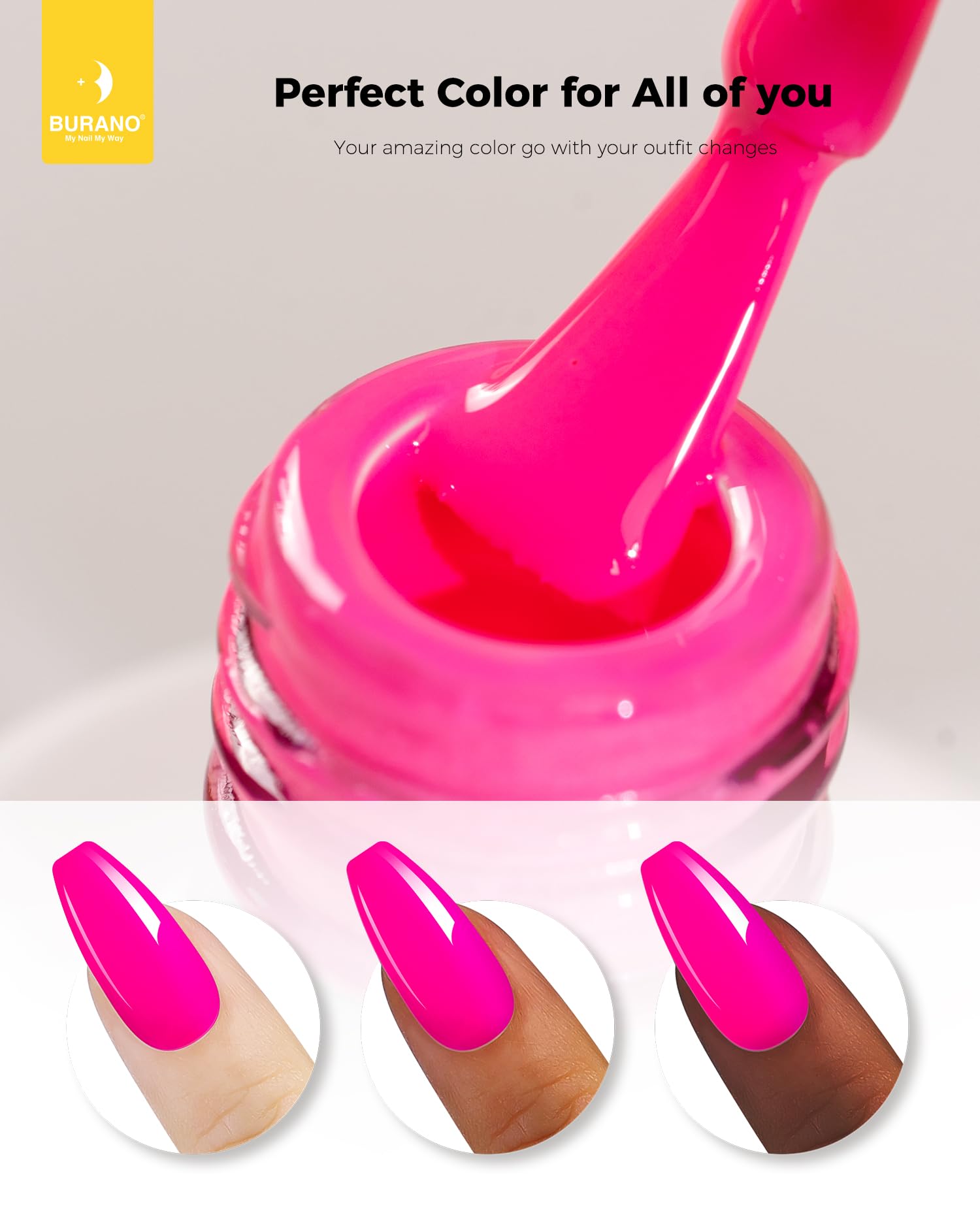 BURANO 15ml Soak Off UV LED Gel Nail Polish - Neon Hot Pink 692 for Nail Art DIY, Salon & Home Manicure | Long Lasting & Vibrant Color for Parties, Weddings & Everyday Wear