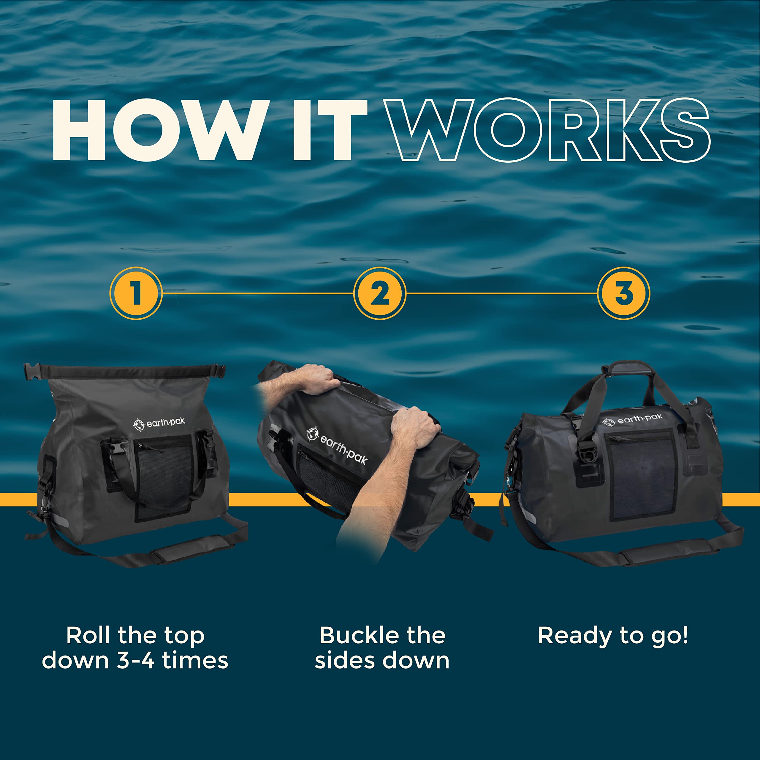 **Earth Pak Waterproof Duffel Bag - Heavy Duty Motorcycle Dry Bag with Large Storage Space (50L/70L/90L/120L) - Ideal for Travel, Camping, Kayaking, Fishing & Canoeing - Waterproof Duffle Bag for Outdoor Adventures**