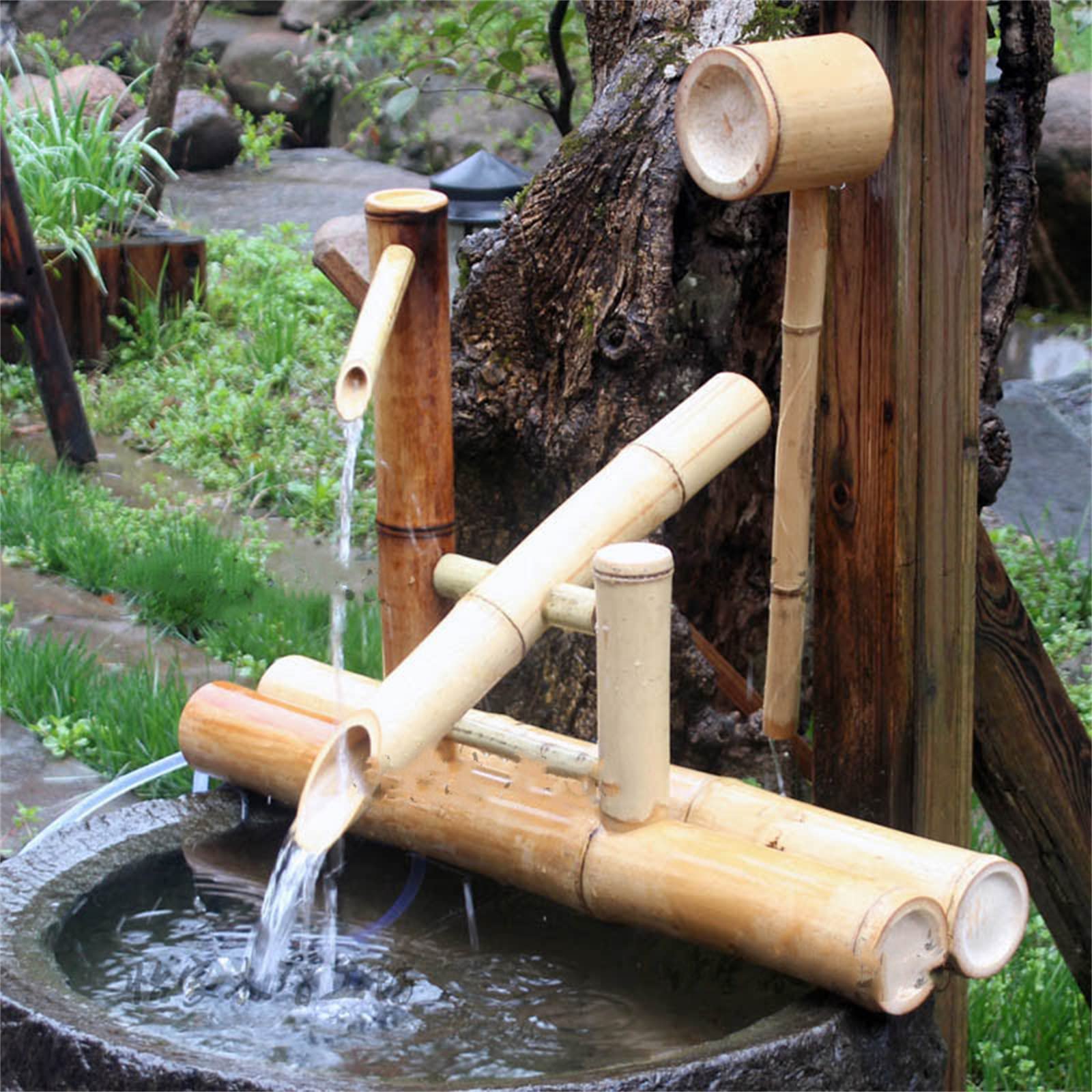Outdoor Freestanding Bamboo Water Fountain - Japanese Zen Garden Decor with Rocking Pump for Relaxing Landscape Feature | Perfect for Patio, Garden & Backyard Meditation Spaces