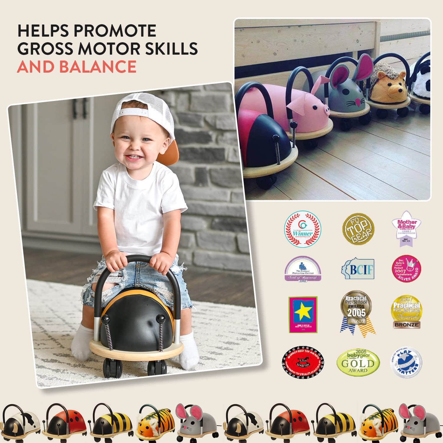 Prince Lionheart Wheely Ride-On Toy for Kids - Multi-Directional Casters, Balance Training & Motor Skills Development - Mouse Design for Toddlers 1-3 Years | Perfect for Indoor Playrooms & Outdoor Backyard Fun