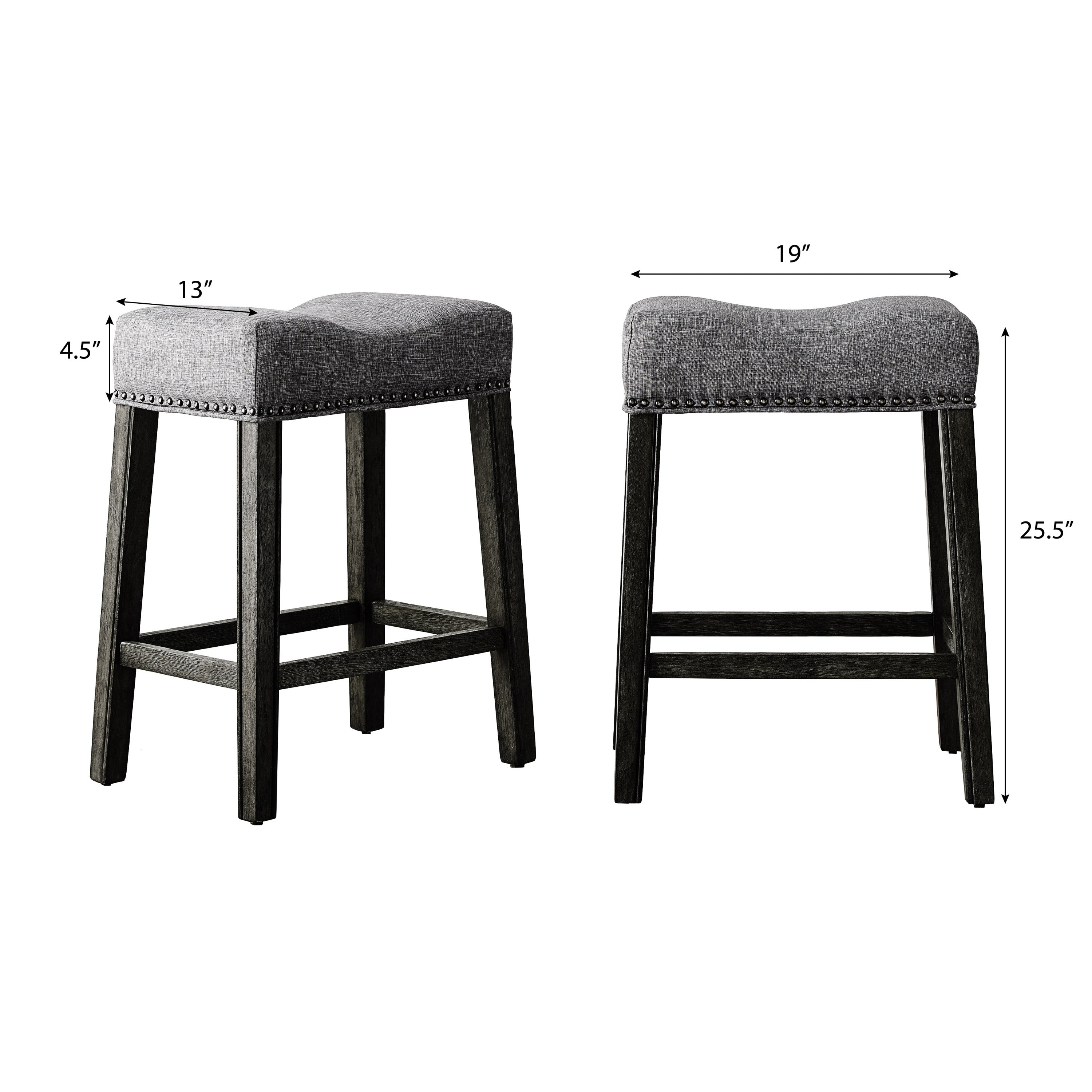 CoCo Upholstered Backless Saddle Seat Counter Stools 24 Inch Height Set of 2, Gray Bar Stools for Kitchen Island, Breakfast Nook & Home Decor