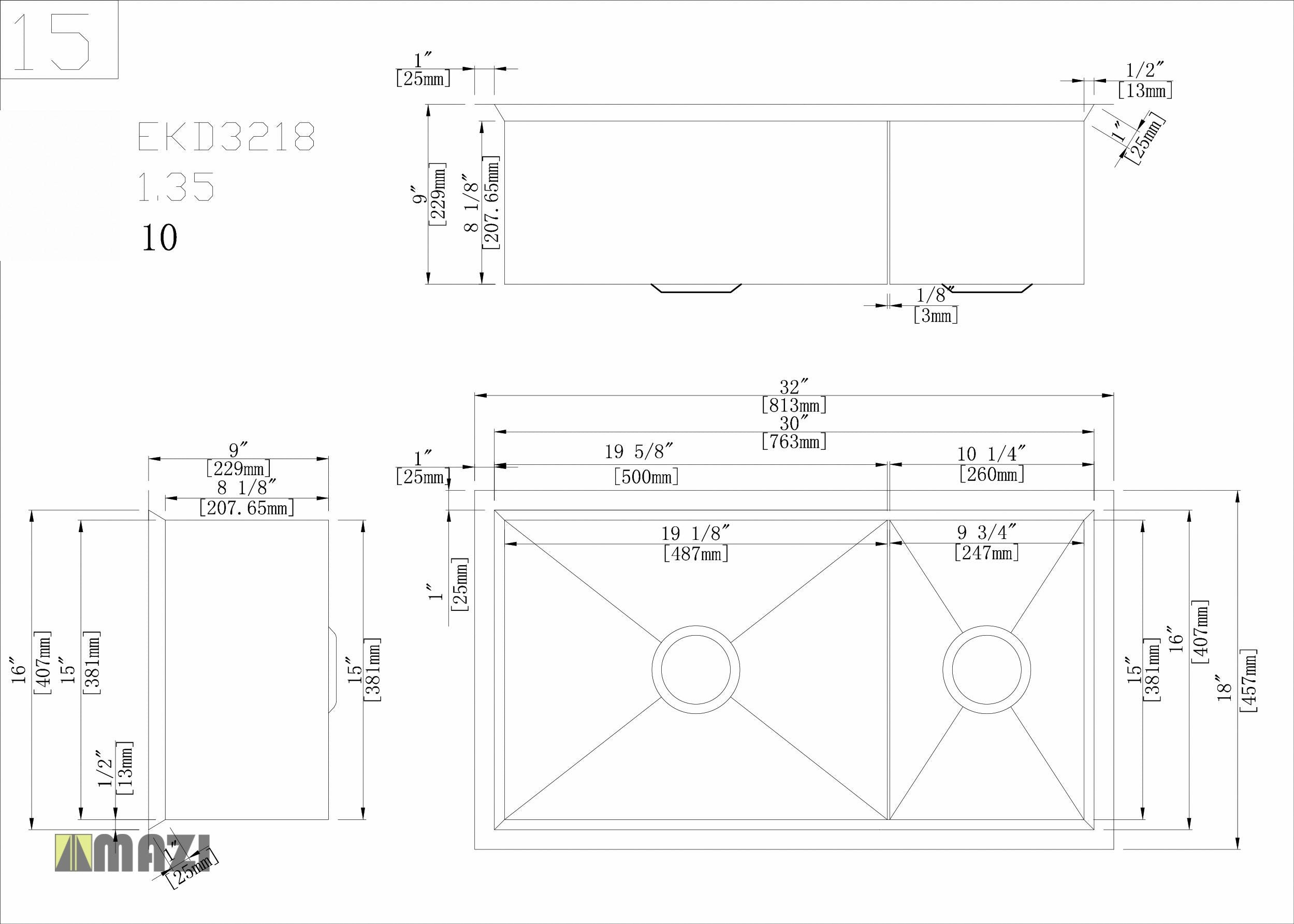 Premium Stainless Steel Handmade Kitchen Sink EKD3218 - Durable & Stylish Drop-in Sink for Modern Kitchens | Perfect for Cooking, Washing Dishes & Food Prep
