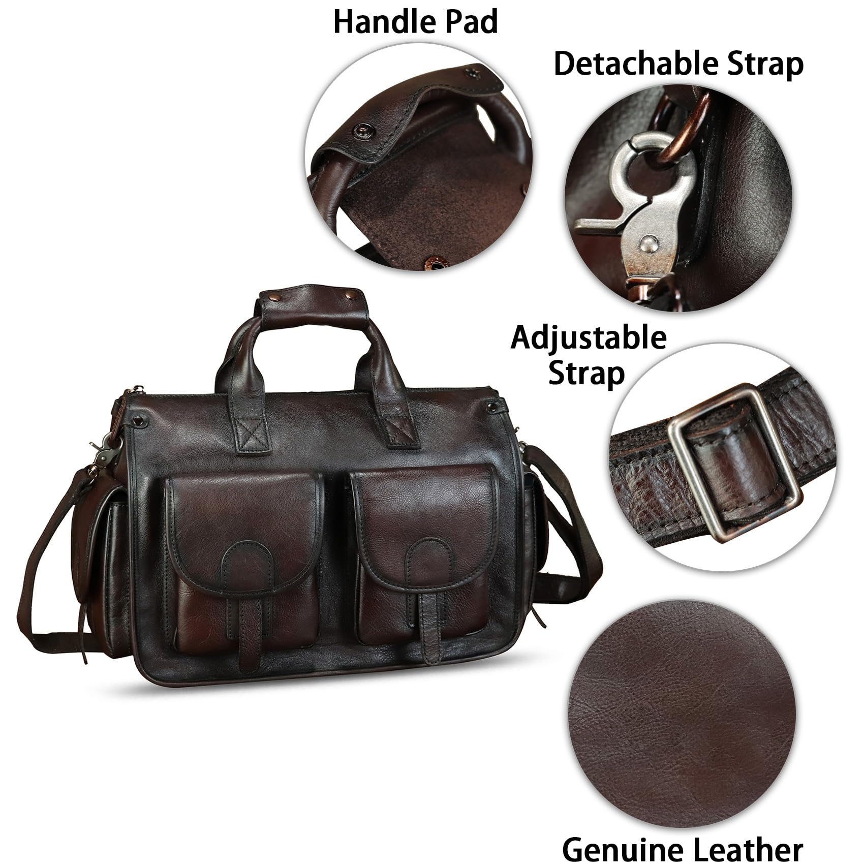 Genuine Leather Messenger Bag for Men - Professional Briefcase & Laptop Bag with Adjustable Shoulder Strap - Perfect for Office, Business Travel & Daily Commute