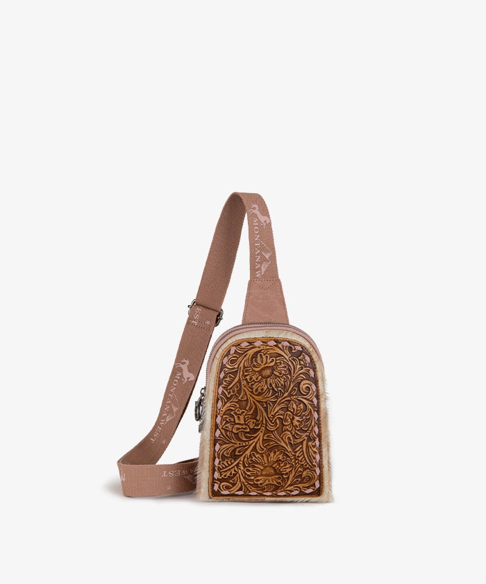 Montana West Tooled Leather Concealed Carry Sling Bag for Men & Women - Crossbody Shoulder Bag with Hidden Gun Pocket - Perfect for Hiking, Travel & Everyday Use