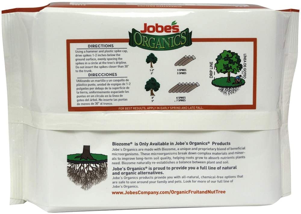 Jobe's 01213 Organic Fruit & Nut Tree Fertilizer Spikes - 12 Pack | Slow-Release Plant Food for Apple, Citrus, Peach & Nut Trees | Garden & Orchard Nutrient Boost