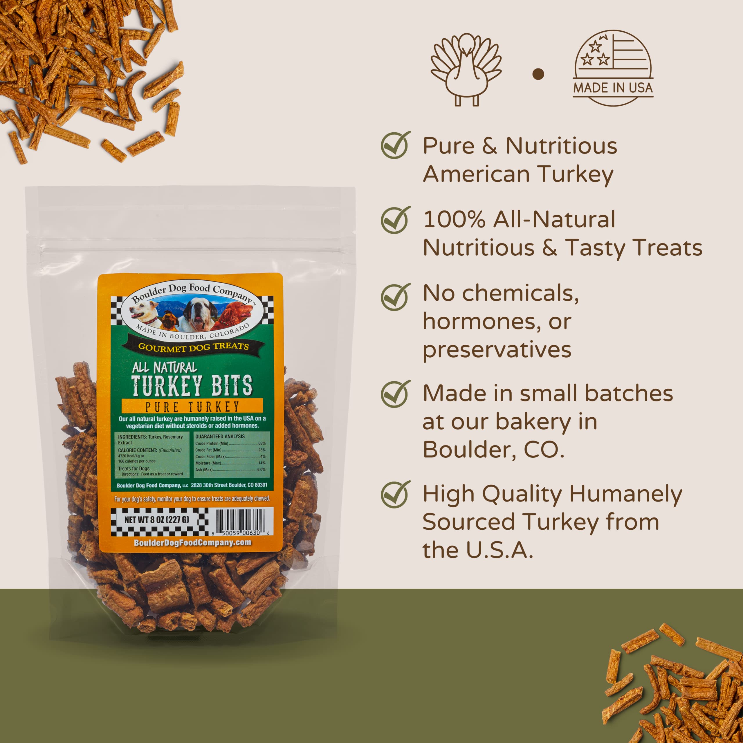 Premium All-Natural Turkey Dog Treats - Grain Free, Limited Ingredient, Vet Approved Healthy Snacks for Dogs (8oz) - Perfect for Training, Rewards & Digestive Health