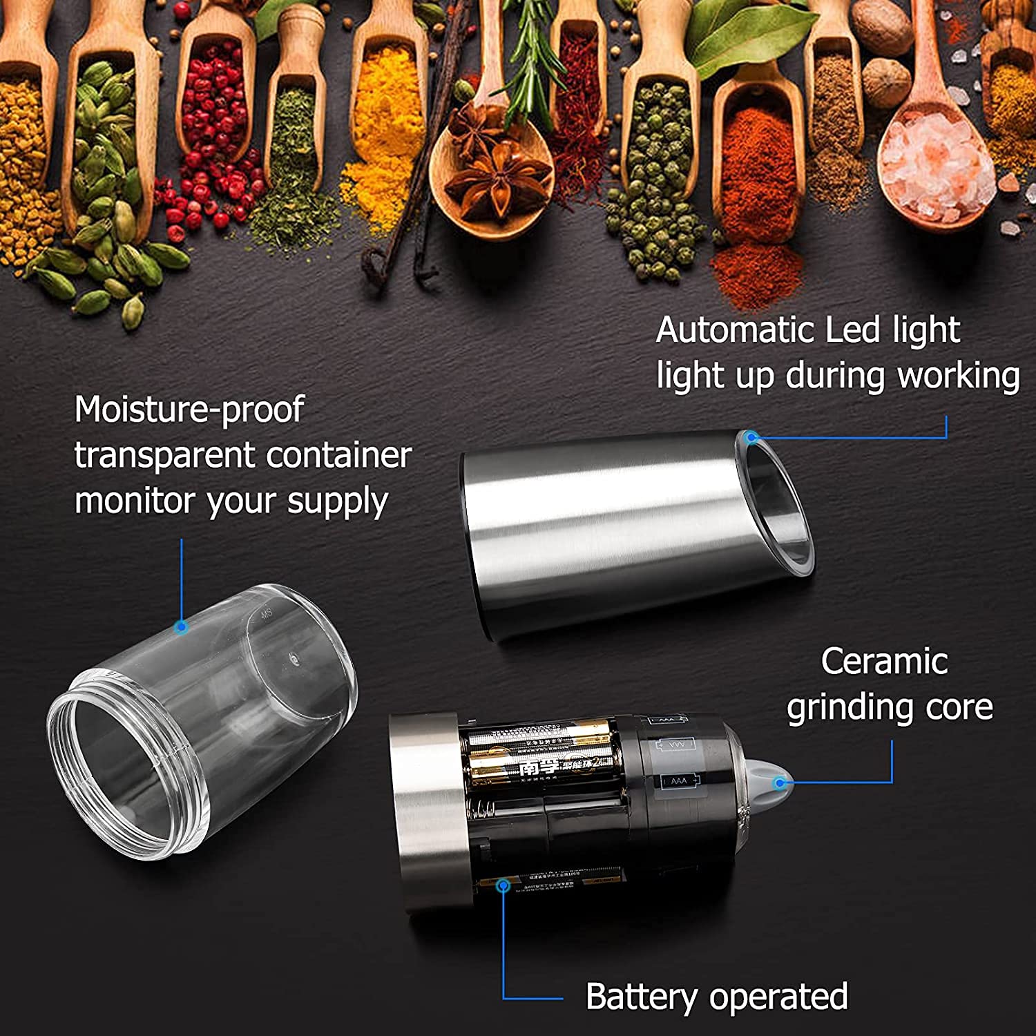 Premium Gravity Electric Salt and Pepper Grinder Set - Automatic One-Hand Operation, Adjustable Coarseness for Himalayan Salt & Fresh Peppercorns - Perfect for Kitchen, Dining Table & Outdoor BBQ