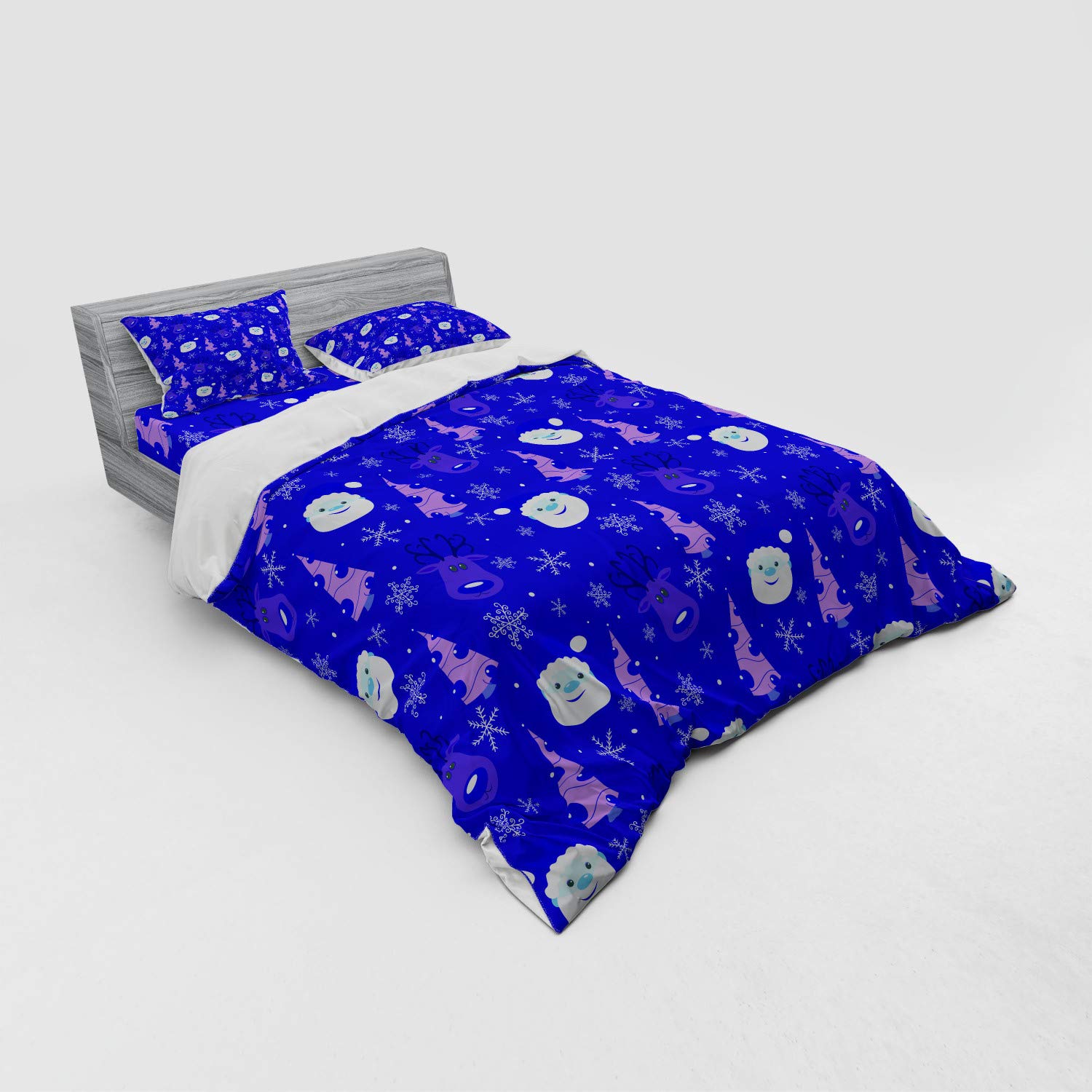 Ambesonne Red Christmas Duvet Cover Set - 4 Piece Queen Size Bedding with Santa, Rudolph & Snowflakes Design | Holiday Decor for Festive Bedroom, Cozy Winter Nights & Christmas Gifts
