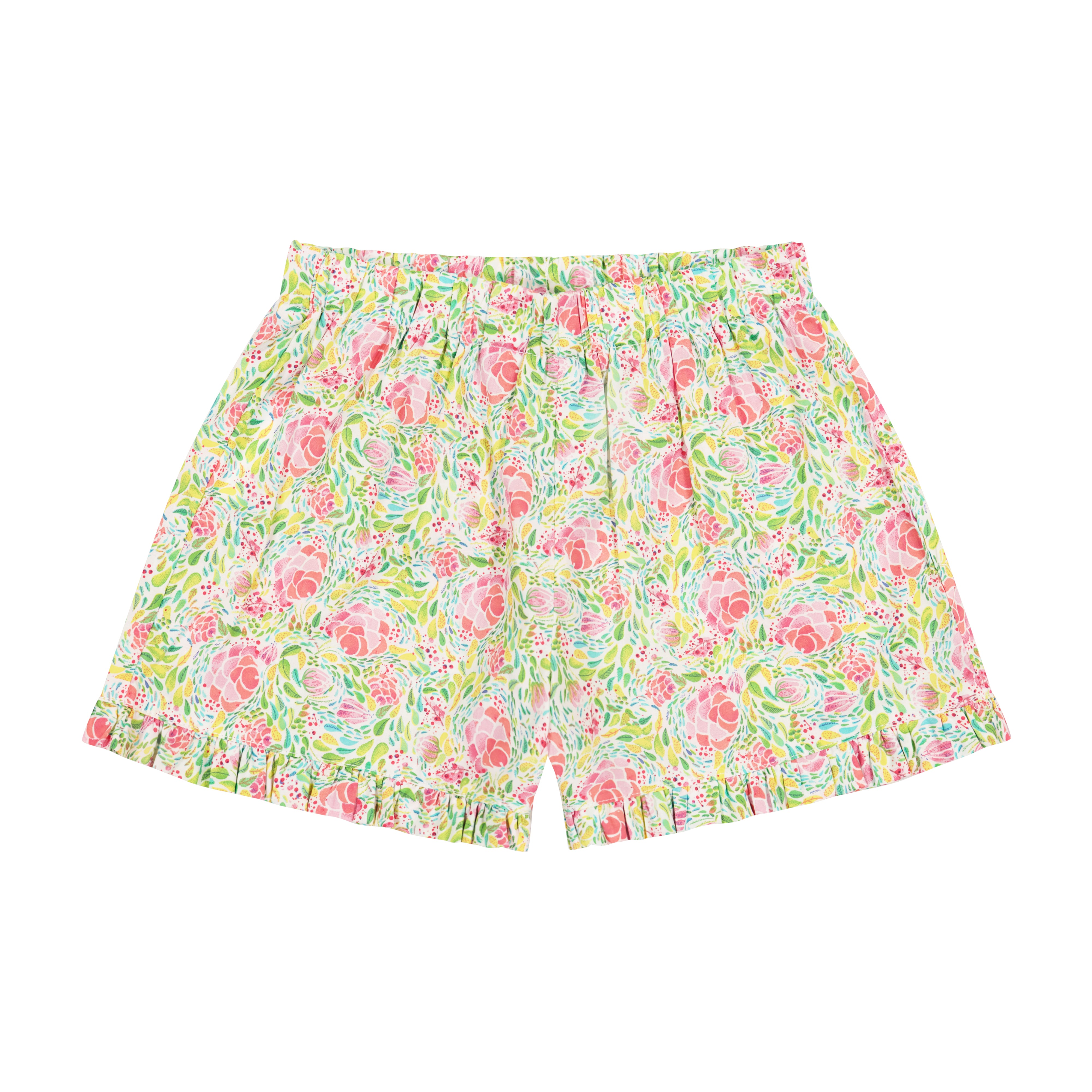 Lee Women's Ruffle Shorts - Floral Rose Garden Print, High Waist Denim Shorts for Summer | Casual Outfit, Beach Vacation, Outdoor Activities