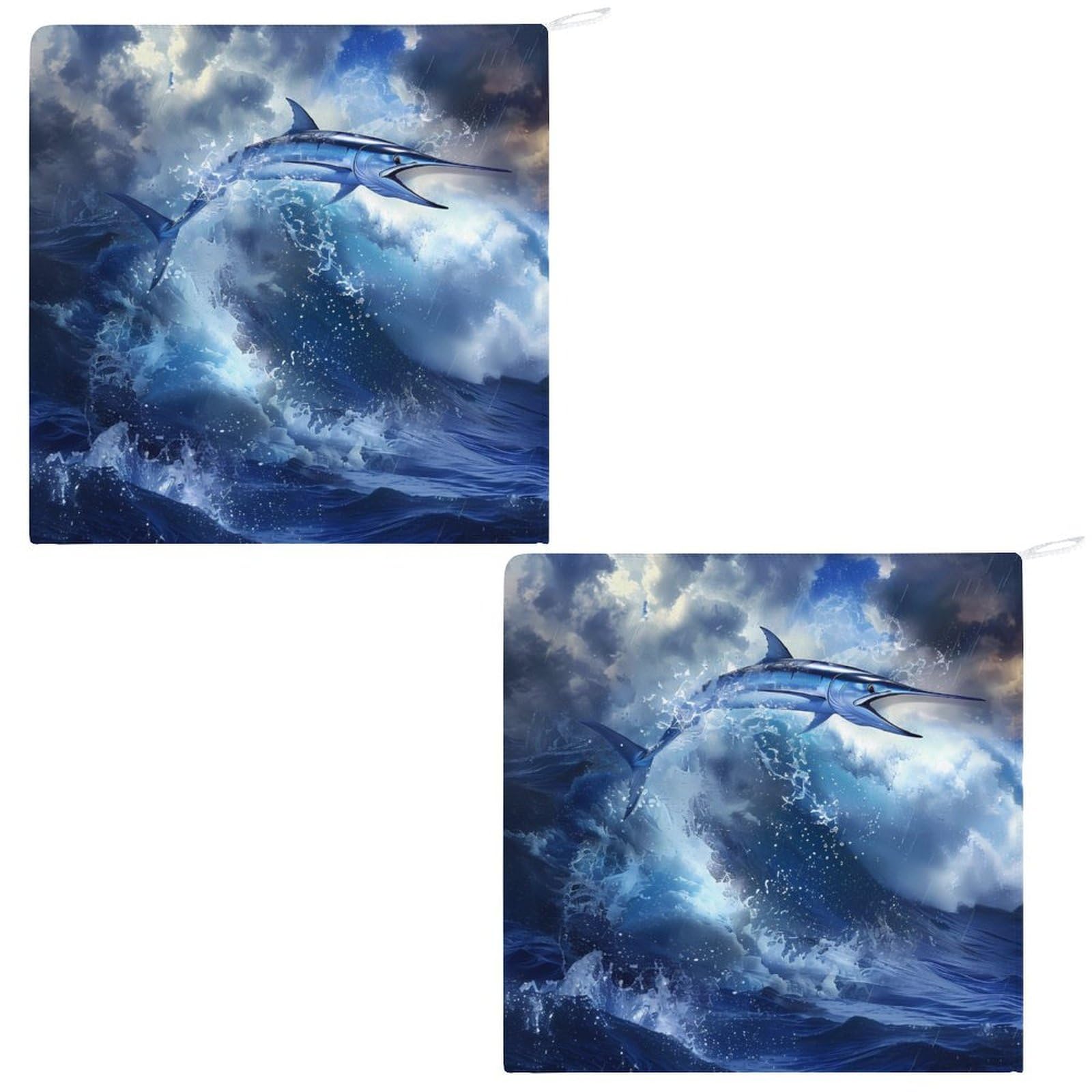 Premium Blue Marlin Fish Hand Towel & Washcloth Set - Soft, Absorbent Bath Towels with Hanging Loop for Travel, Home & Bathroom - 2PCS - Perfect for Beach Houses, Nautical Decor & Ocean-Themed Bathrooms
