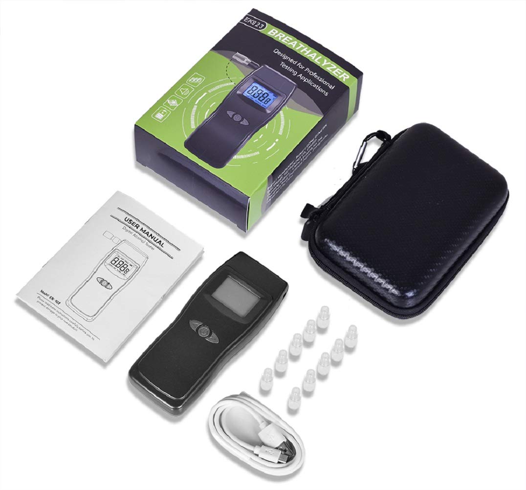 Professional Digital Breathalyzer - USB Rechargeable Alcohol Tester with LCD Display & 10 Mouthpieces | Accurate BAC Detection for Personal, Workplace & Law Enforcement Use