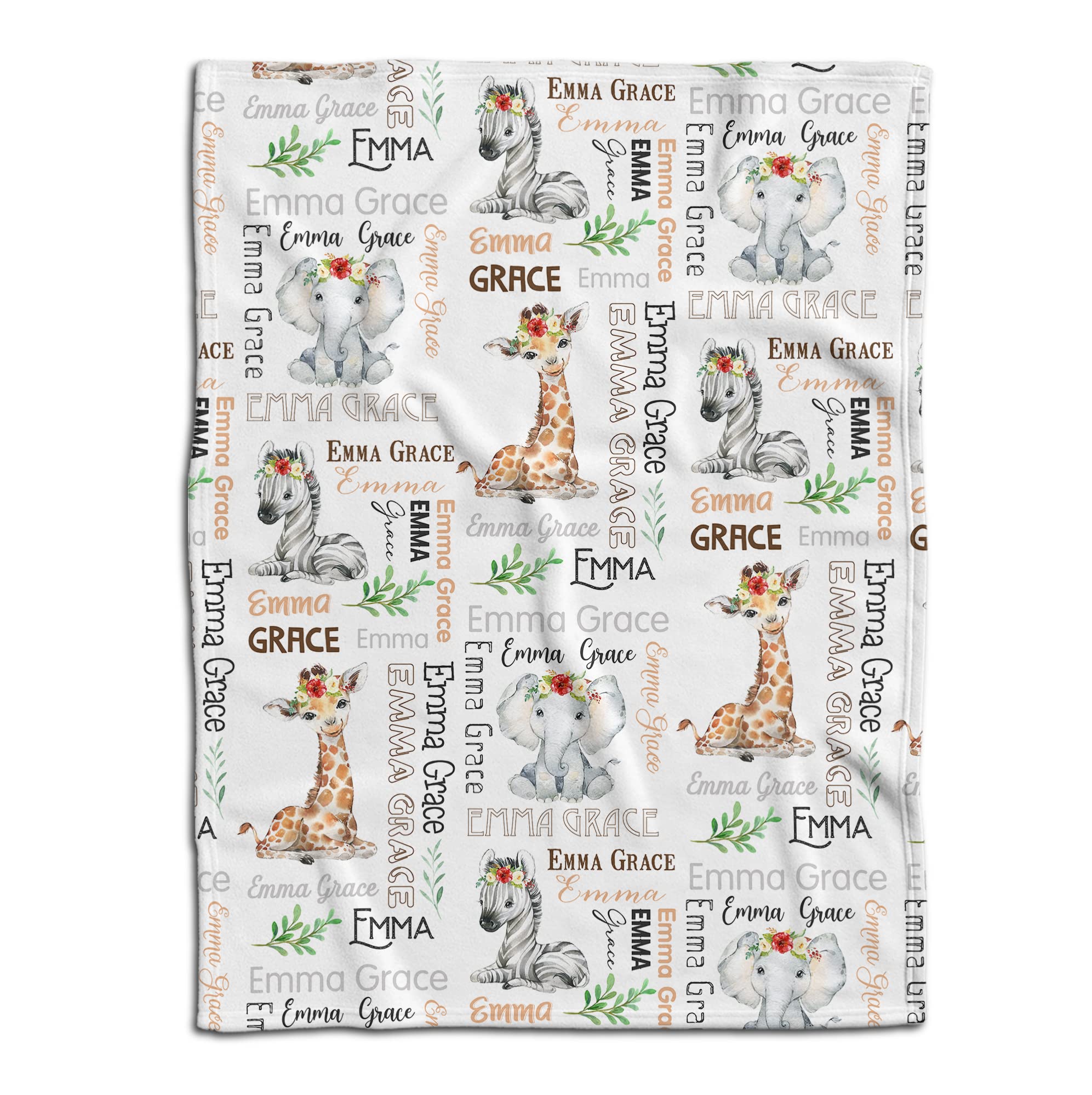 Personalized Woodland Safari Monogram Baby Blanket - Soft Nursery Blanket with Animal Heads for Boys & Girls - Custom Name Receiving Blanket for Baby Showers, Christenings & Nursery Decor - Perfect for Gifts, Photo Props & Cozy Swaddling