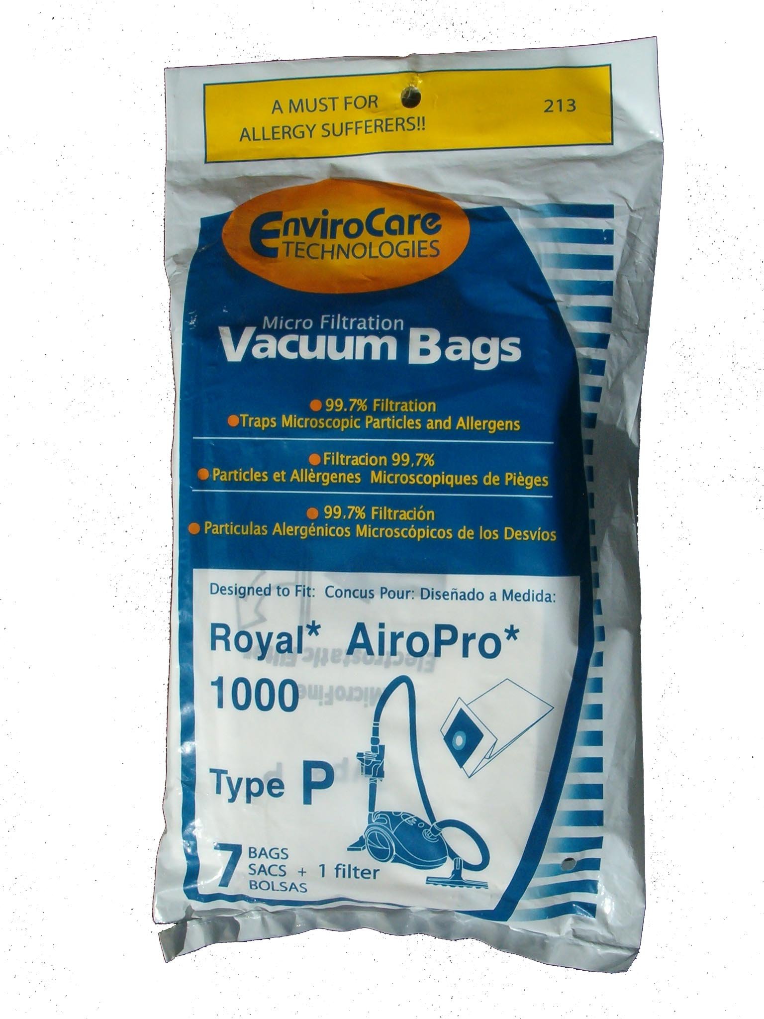 21 Royal Type P Allergy Vacuum Bags for Airpro Ry 1000 Canister Vacuum Cleaners - 3-RY1100-001 - Hypoallergenic Dust Collection for Pet Hair, Allergies & Home Cleaning