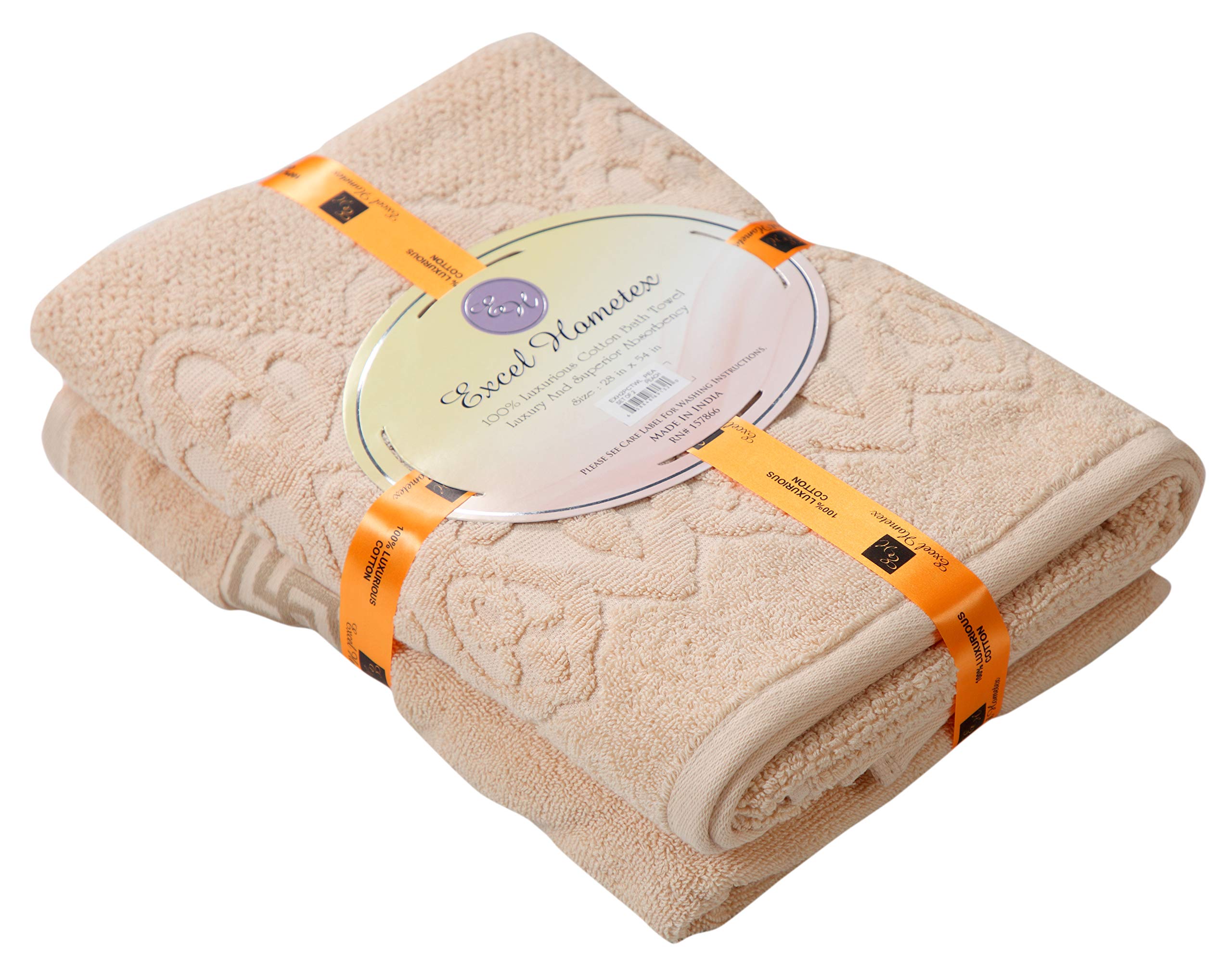 Luxury Jacquard 2-Piece Bath Towel Set - 100% Premium Cotton 600 GSM Soft Absorbent Towels (Peach, 28
