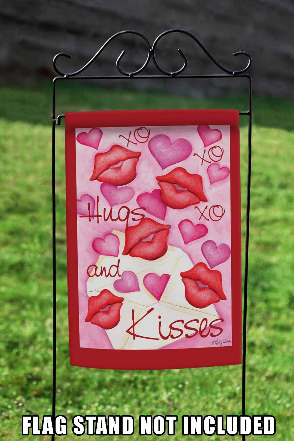 Toland Home Garden 119998 Hugs And Kisses Valentine Flag - 12x18 Inch Double Sided Outdoor Garden Flag for Valentines Day Decor, Yard & House Decoration - Perfect for Front Porch, Lawn, and Seasonal Holiday Displays