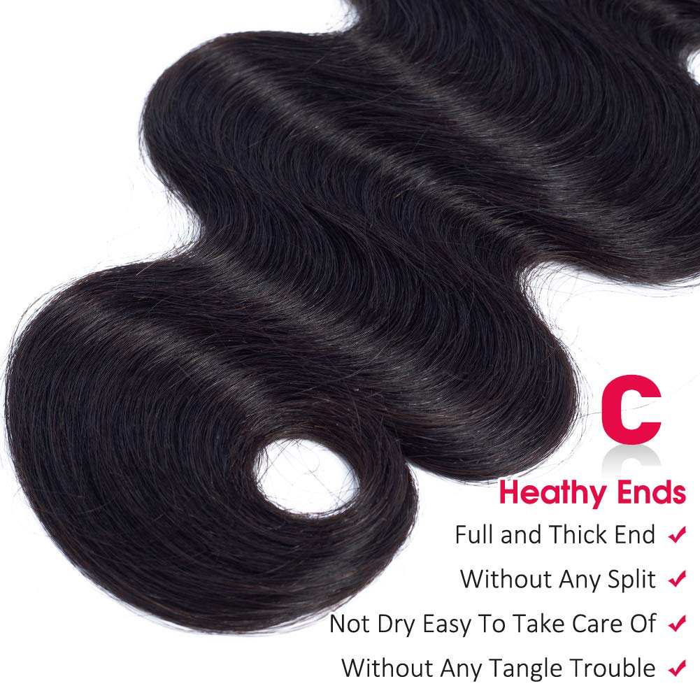9A Brazilian Human Hair Body Wave Weft - 3 Bundles 100% Unprocessed Virgin Remy Hair Extensions - Black Color (18