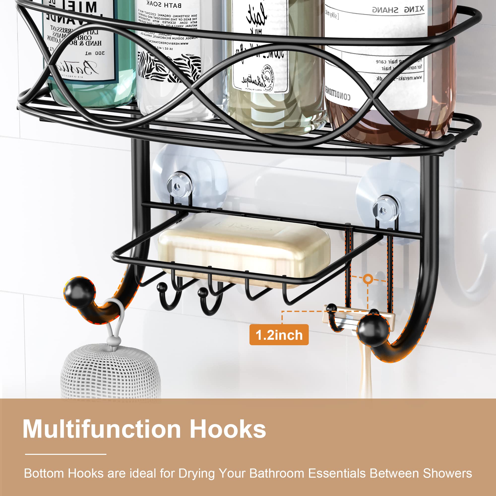 Black Rust-Proof Metal Hanging Shower Caddy - Large Bathroom Organizer for Shampoo, Conditioner, Body Wash, Soap, Razors & Sponges | Over Shower Head Storage Solution for Small Bathrooms & Apartments
