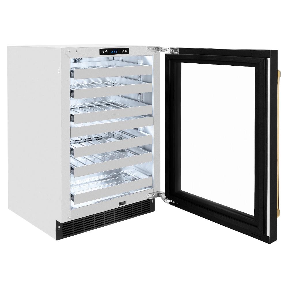 ZLINE Autograph Edition 24 Inch Dual Zone Wine Cooler - 44 Bottle Capacity, Black Stainless Steel Glass Door & Polished Gold Handle (RWDOZ BS 24 G) - Perfect for Home Bars, Restaurants, and Wine Cellars