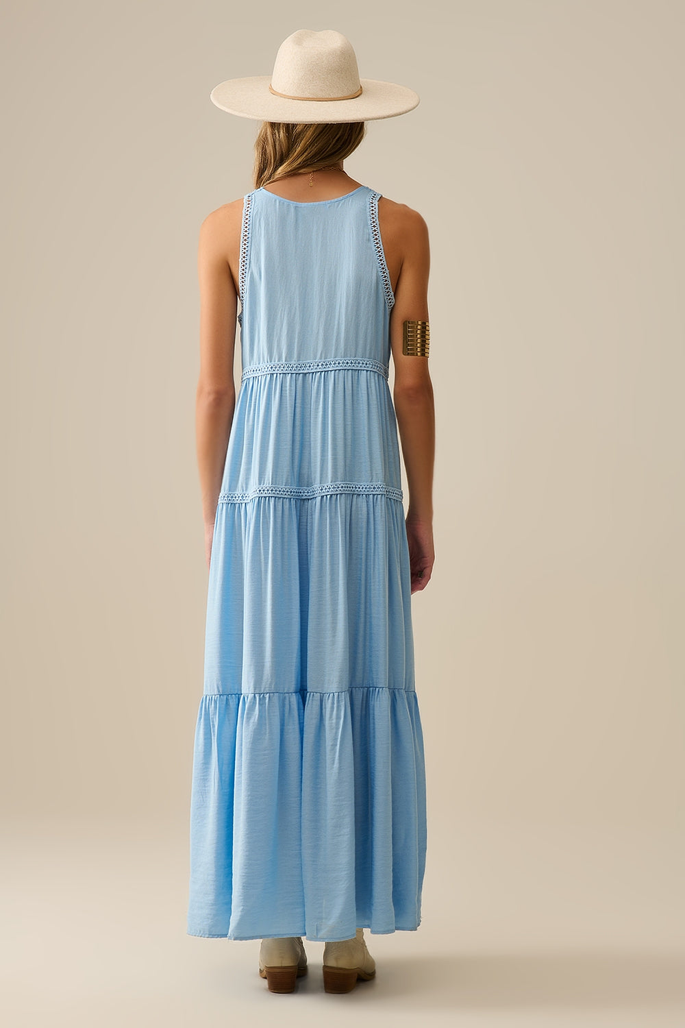 Elegant Long Flowy Robe with Lace Inserts in Light Blue - Perfect for Spa, Bridal Showers & Relaxing at Home