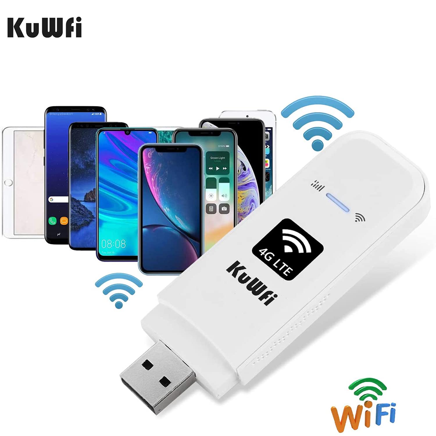 KuWFi 4G LTE USB WiFi Modem - Portable Mobile Hotspot Router with SIM Card Slot for High-Speed Internet in USA/Canada/Mexico - Perfect for Travel, Remote Work & Outdoor Activities
