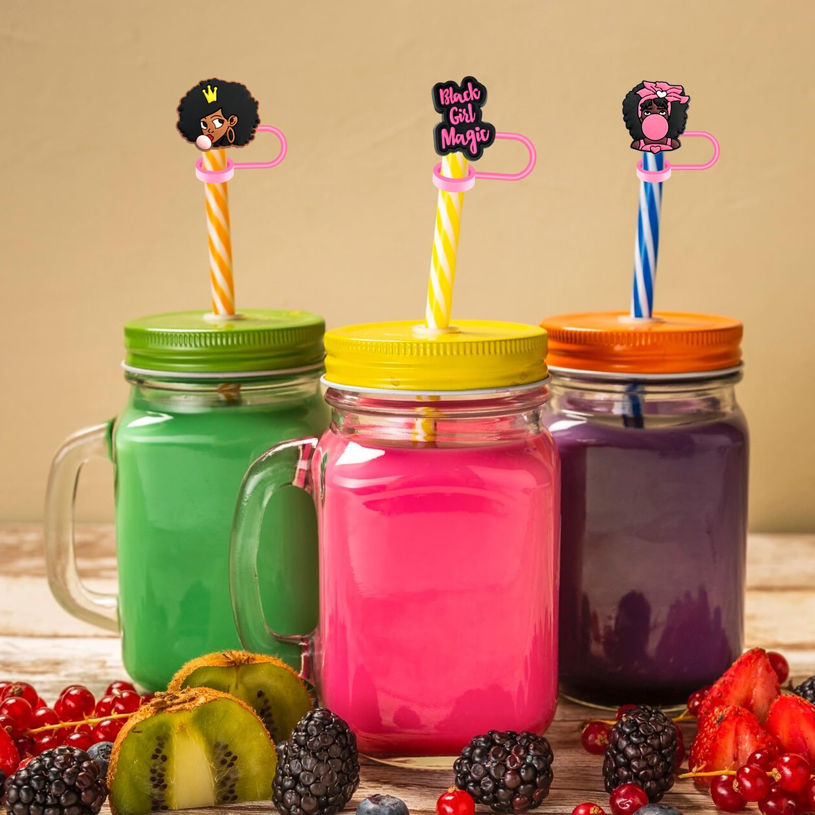 6PCS Pink & Black Straw Covers for Stanley Cup - Reusable Silicone Straw Toppers Accessories for Stanley Tumbler - Perfect for Kids, Women, Parties & Outdoor Activities