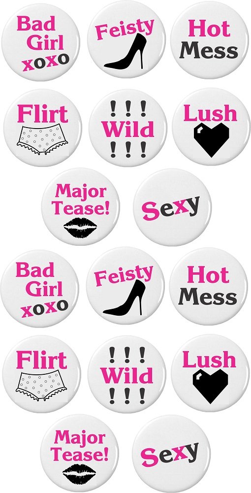 16-Piece Bachelorette Party Pinback Buttons Set - Fun Wedding Bride & Bridesmaid Accessories for Bachelorette Parties, Bridal Showers & Girls' Night Out