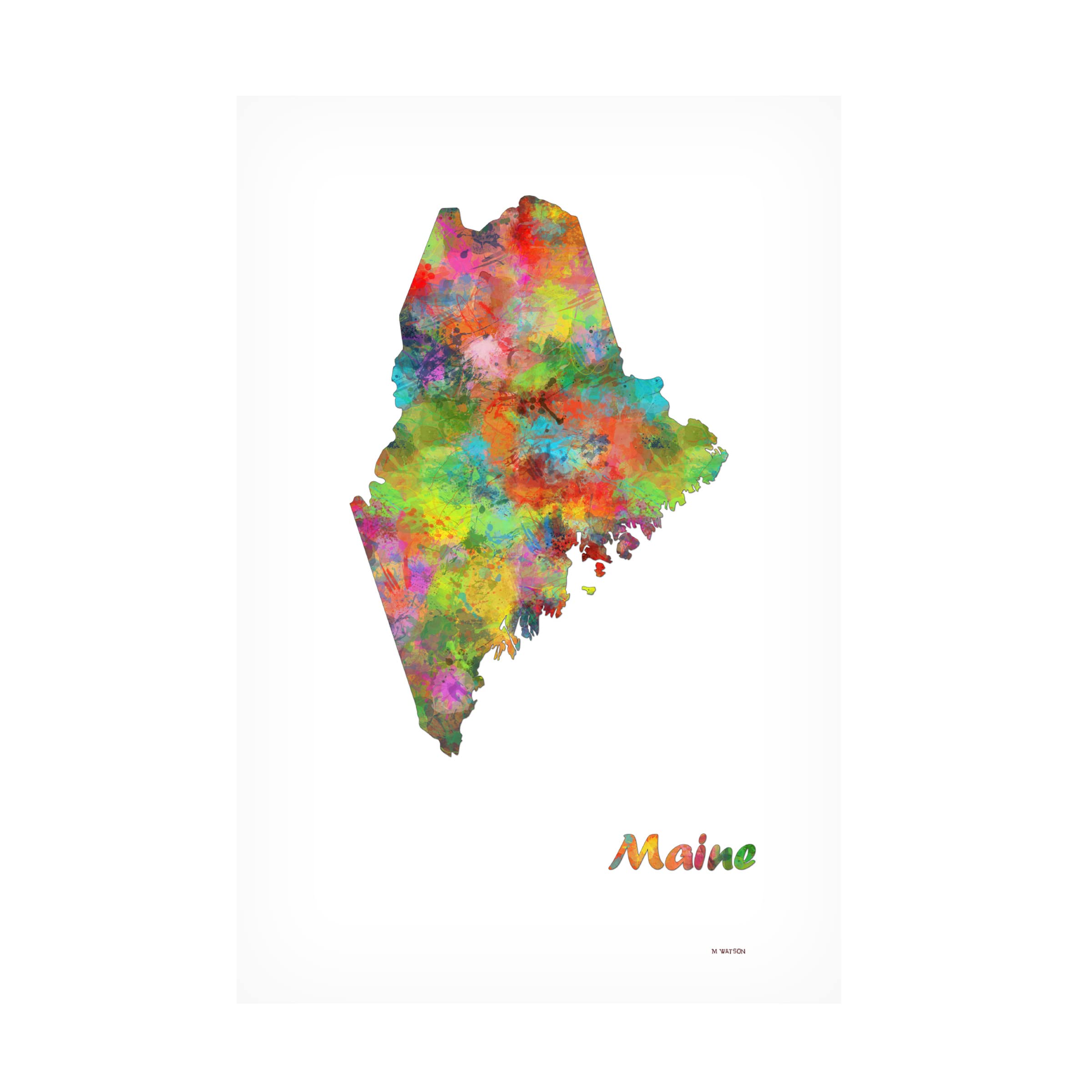 Maine State Map Canvas Art Print by Marlene Watson - 16x24 Inch Wall Decor for Home, Office & Gifts - Perfect for Coastal & New England Inspired Interiors