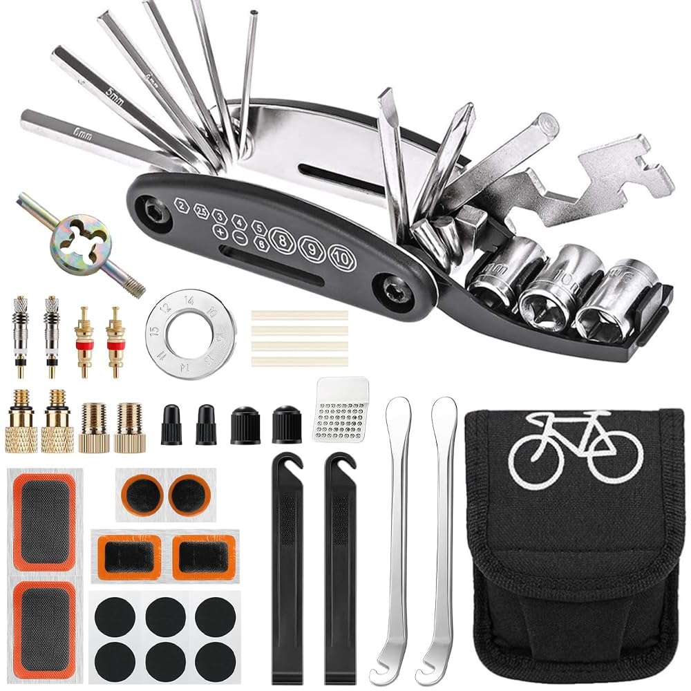 17 in 1 Bike Tool Kit - Professional Multifunction Bicycle Repair Tools with Puncture Patch Kit for Mountain & Road Bikes | Perfect for On-the-Go Repairs, Home Maintenance & Emergency Cycling Fixes