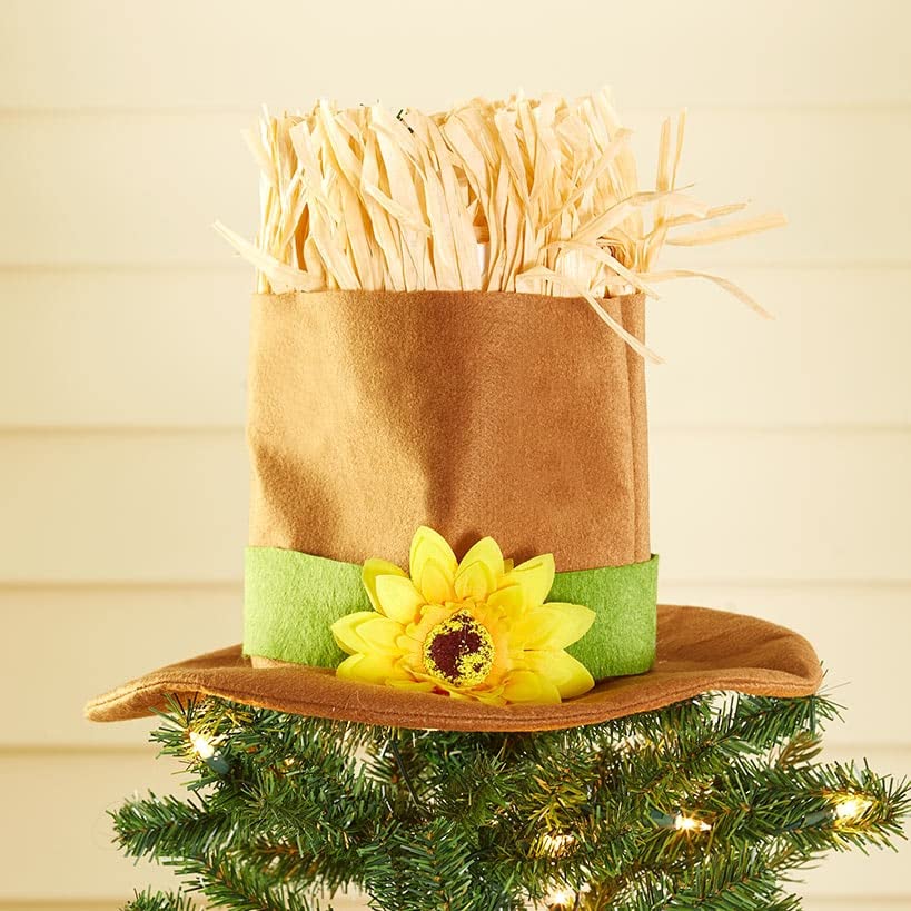 Scarecrow Hat Christmas Tree Topper Ornament - Rustic Holiday Decor for Farmhouse & Country Christmas Themes | Perfect for Tree Topping, Mantel Displays & Seasonal Home Accents
