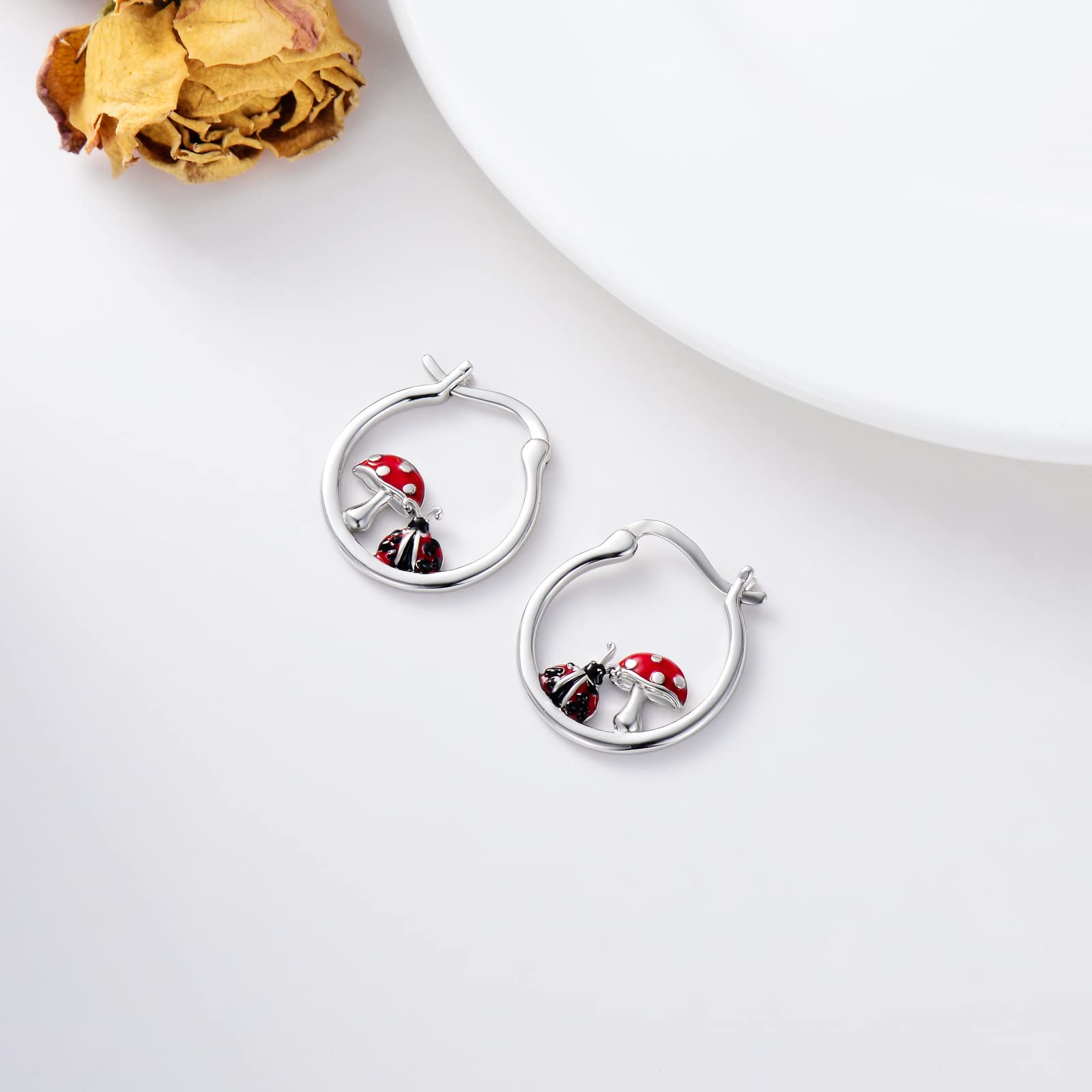 925 Sterling Silver Small Hoop Earrings - Bunny Rabbit Pig Ladybug Mushroom Mountain Penguin Animal Nature Jewelry Gifts for Women & Girls | Perfect for Everyday Wear, Parties & Special Occasions