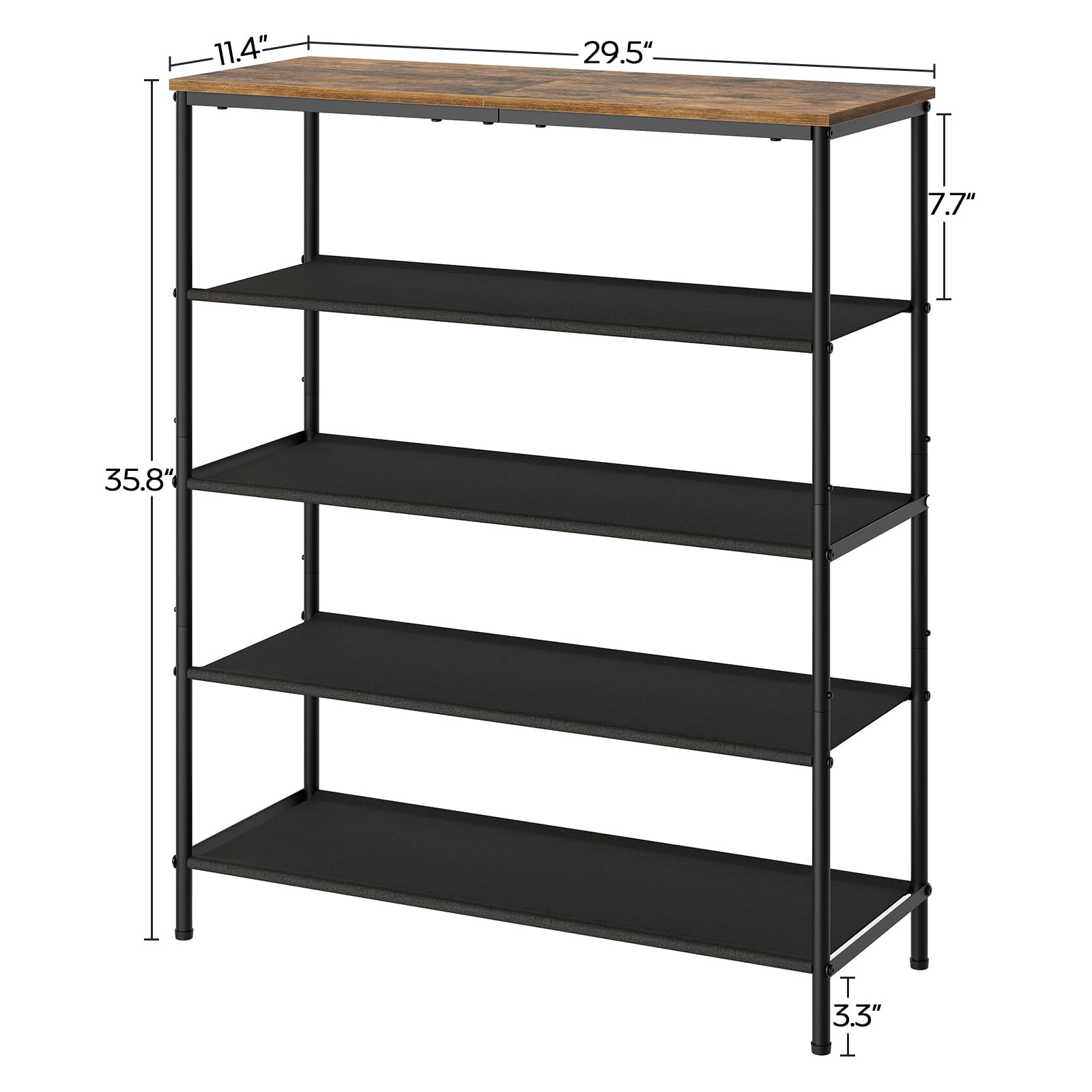 5-Tier Free Standing Shoe Rack with Wooden Top - Shoe Storage Organizer for Entryway, Closet & Bedroom - Holds 16-20 Pairs of Shoes - Rustic Brown SS15BR - Perfect for Small Spaces & Home Organization