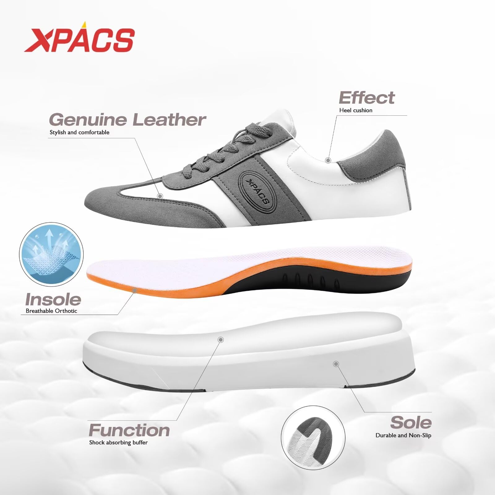 XPACS Men's Orthopedic Leather Dress Sneakers - Comfortable Plantar Fasciitis Arch Support Shoes for Work, Walking & Business Casual | Heel & Foot Pain Relief | Perfect for Office, Travel & Daily Wear
