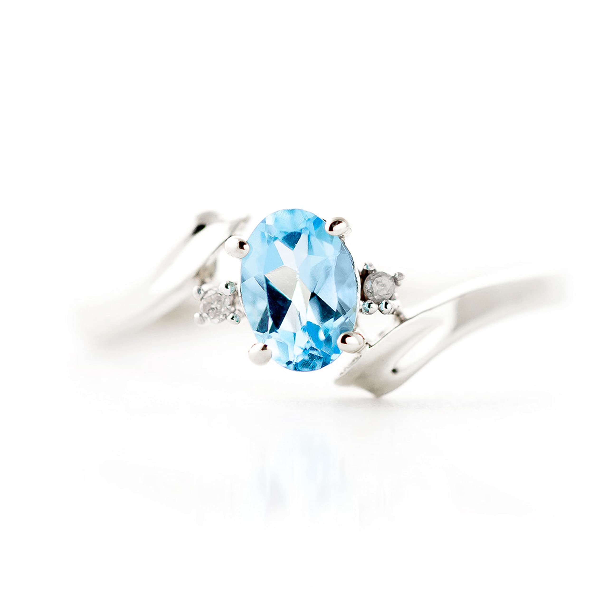 14k Solid White Gold Ring with 0.46 Carat Natural Diamonds & Oval Blue Topaz - Elegant Galaxy Gold GG Jewelry for Engagement, Anniversary & Special Occasions