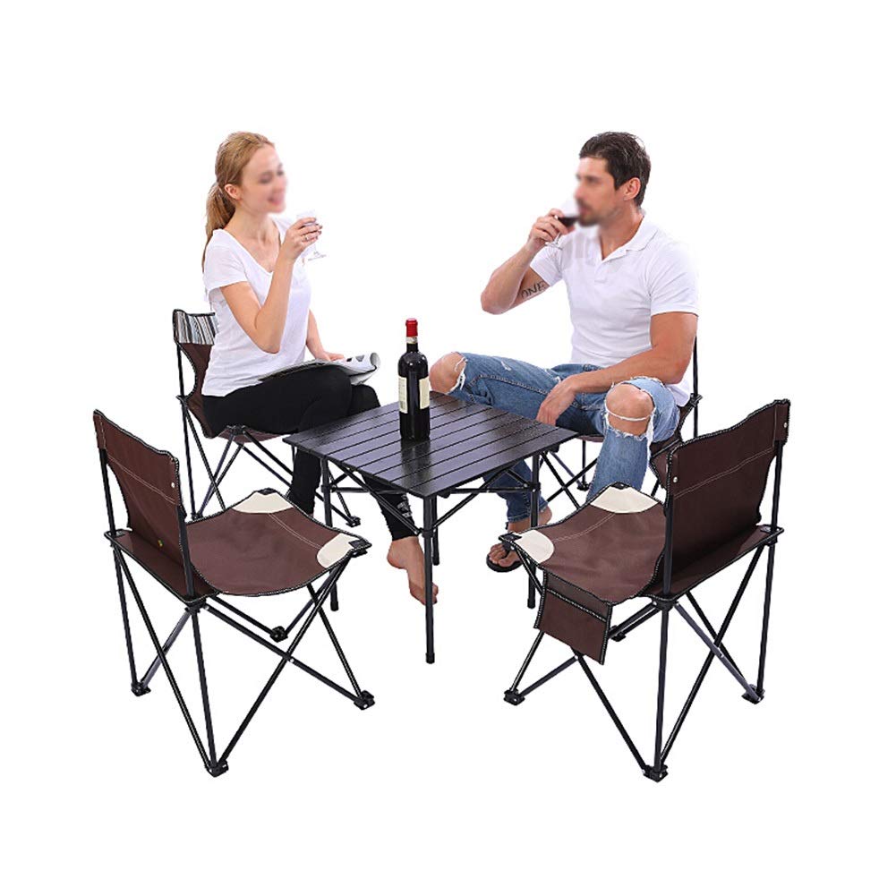 ZFF 5-Piece Aluminum Folding Camping Table and Chairs Set - Lightweight Portable Roll Up Picnic Table for Outdoor BBQ, Garden, Hiking, Beach & Tailgating - Perfect for Camping Trips, Backyard Parties and Picnics