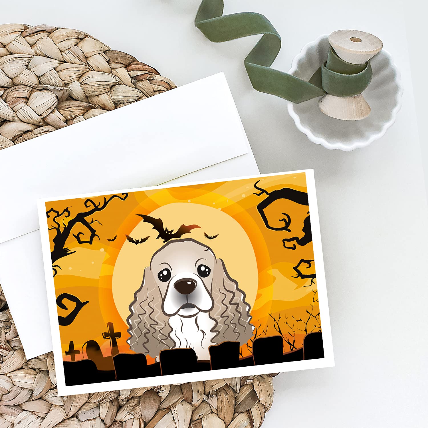 Halloween Cocker Spaniel Greeting Cards - Pack of 8 Blank A7 Size (5x7) Note Cards with Envelopes | Whimsical Dog-Themed Stationery for Halloween Parties, Gifts & Home Decor