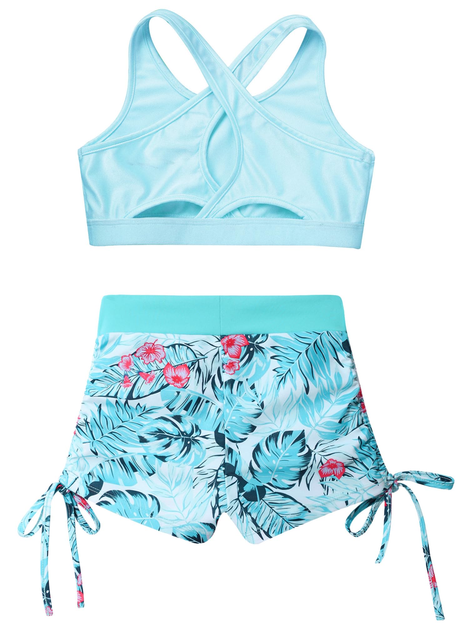 TiaoBug Girls' 2-Piece Swimsuit & Activewear Set - Crop Top & Shorts for Swimming, Dance, Sports, Gym, Yoga, and Workout | Perfect for Beach, Pool, and Fitness Activities