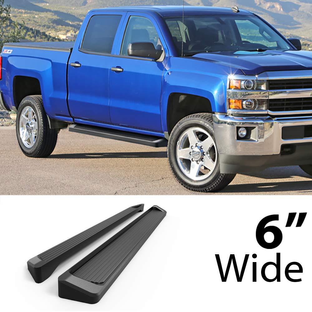 APS Black Running Boards & Nerf Bars Side Steps Compatible with Chevy Silverado & GMC Sierra 1500 (2007-2018) 2500/3500 HD (2019) Crew Cab - Durable Step Bars for Easy Truck Access (Excludes 07 Classic) | Perfect for Off-Roading, Work Trucks & Daily Commutes