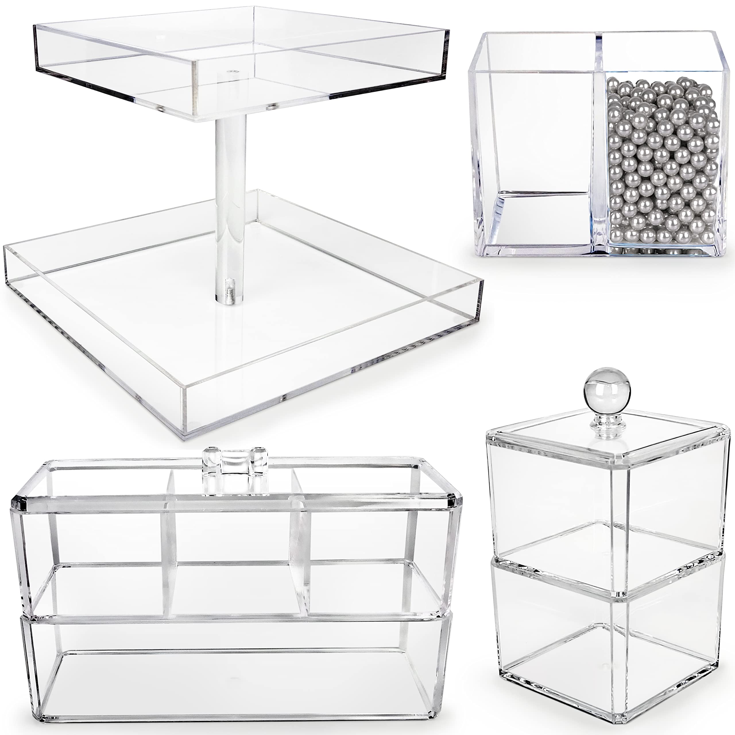 Premium Bathroom Counter Organizer Set - 5 Stylish Bead Color Options | Space-Saving Vanity Storage Solution | Perfect for Makeup, Skincare & Toothbrush Organization in Small Bathrooms