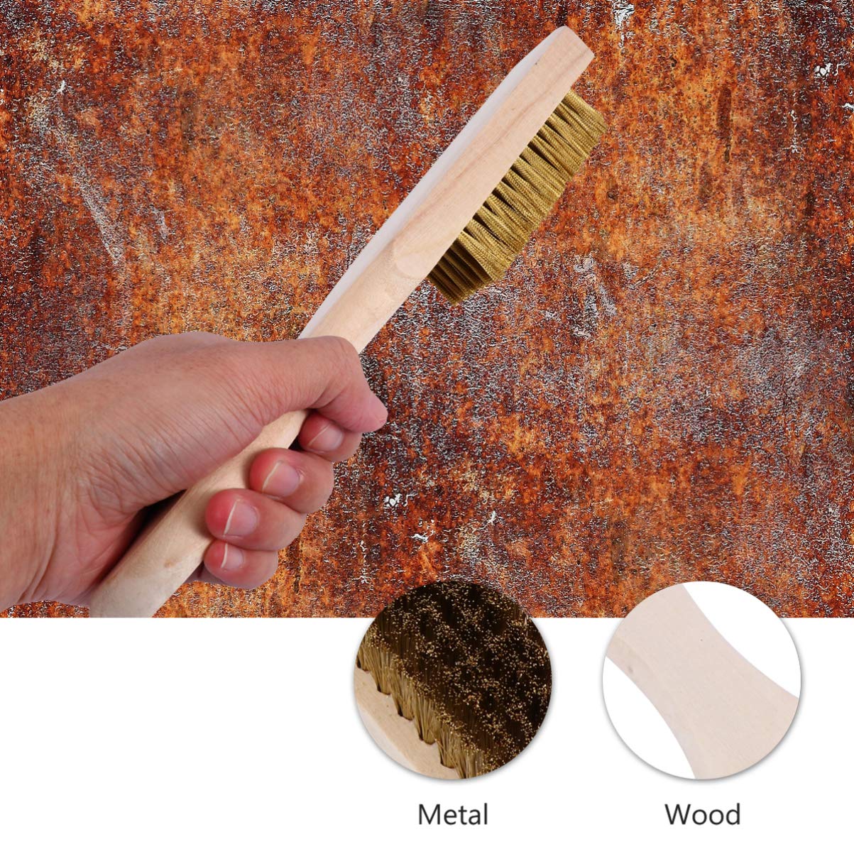 DOITOOL Stainless Steel Wire Brush - Heavy Duty Rust Remover for Metal, Cast Iron Pans & Woks | Wood Handle Dish Scrubber for Kitchen Cleaning, Grill Grate Maintenance & Masonry Work | Portable Derusting Brush with Metal Bristles
