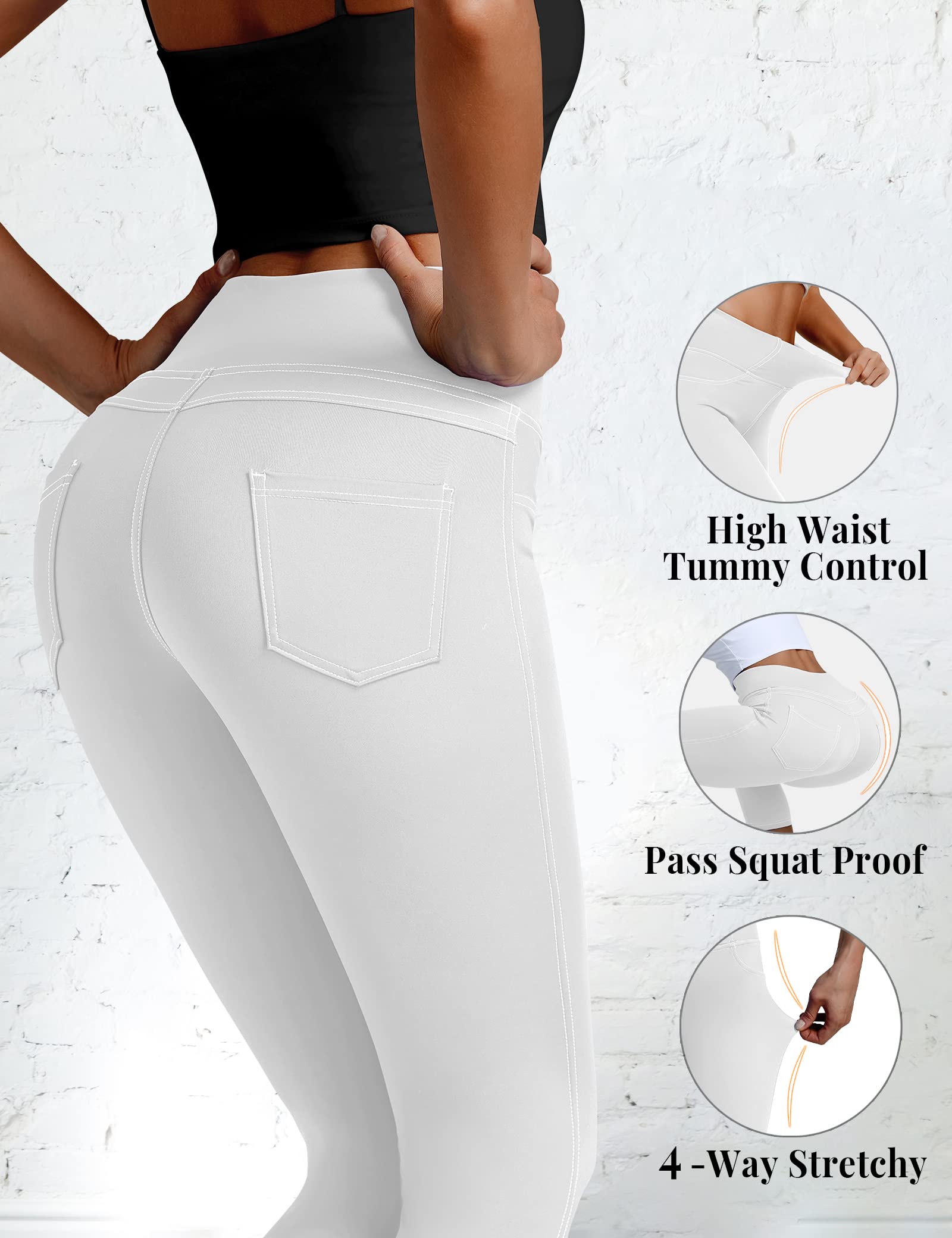 VOOVEEYA Women's High Waist Jeggings with Pockets - Tummy Control Stretchy Jeans Leggings for Plus Size - Perfect for Yoga, Workout & Casual Wear
