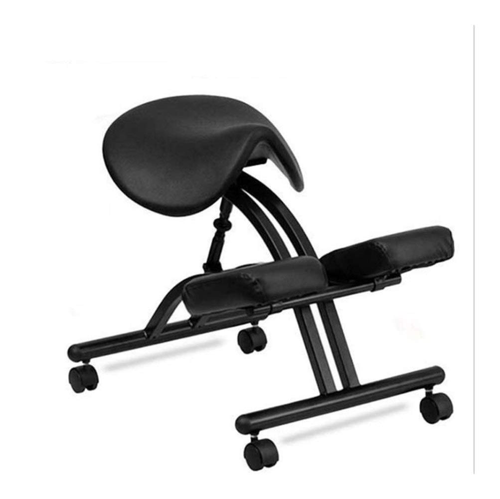 Ergonomic Kneeling Chair for Office & Study - Anti-Humpback Posture Corrector, Saddle Stool for Computer Work, Writing & Reading - Black Horseback Riding Design Chair for Home & Office Use