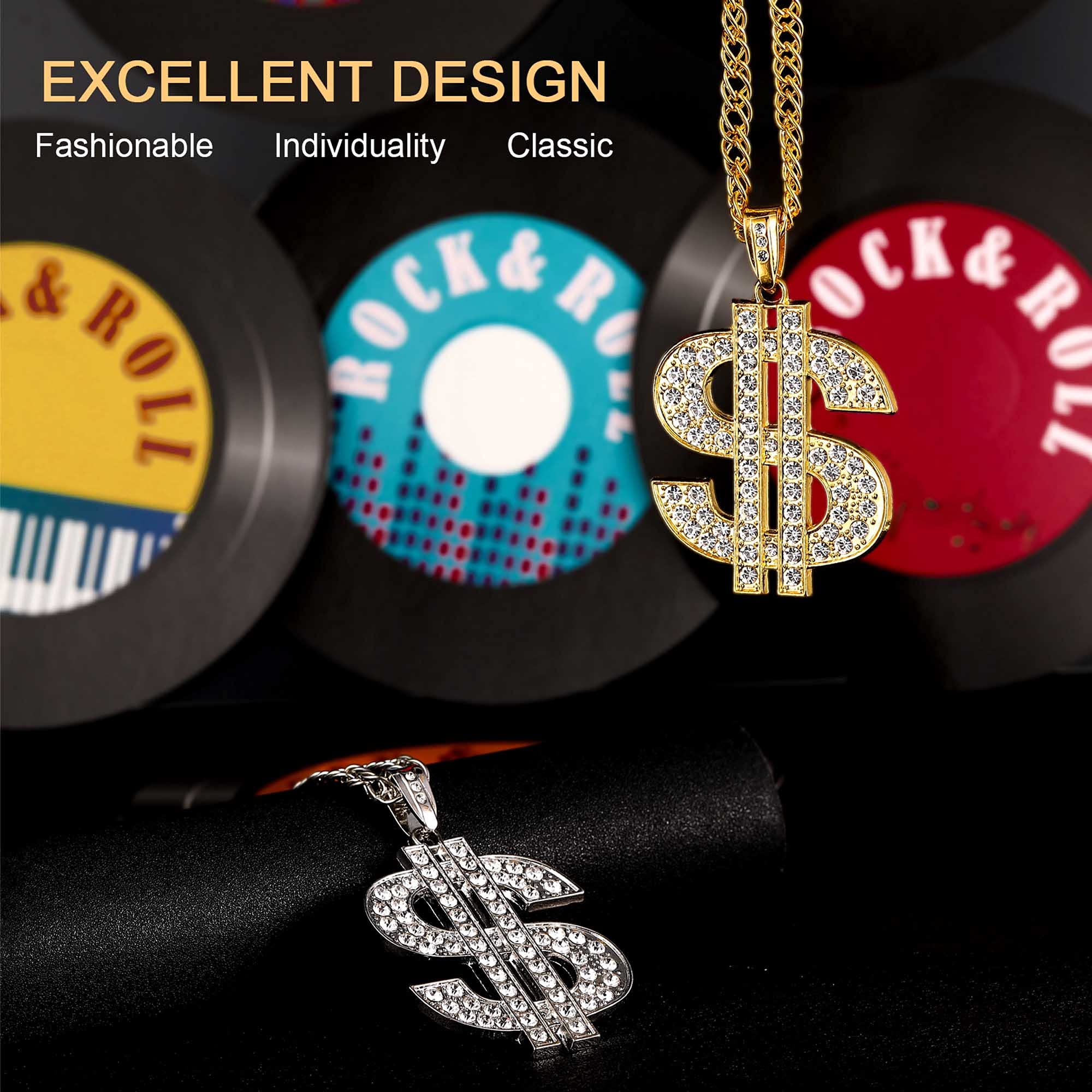 Tatuo 2-Piece Gold Plated Chain Necklace Set for Men - Hip Hop Dollar Sign Pendant Jewelry | Perfect for Streetwear, Rap Concerts & Gift Giving