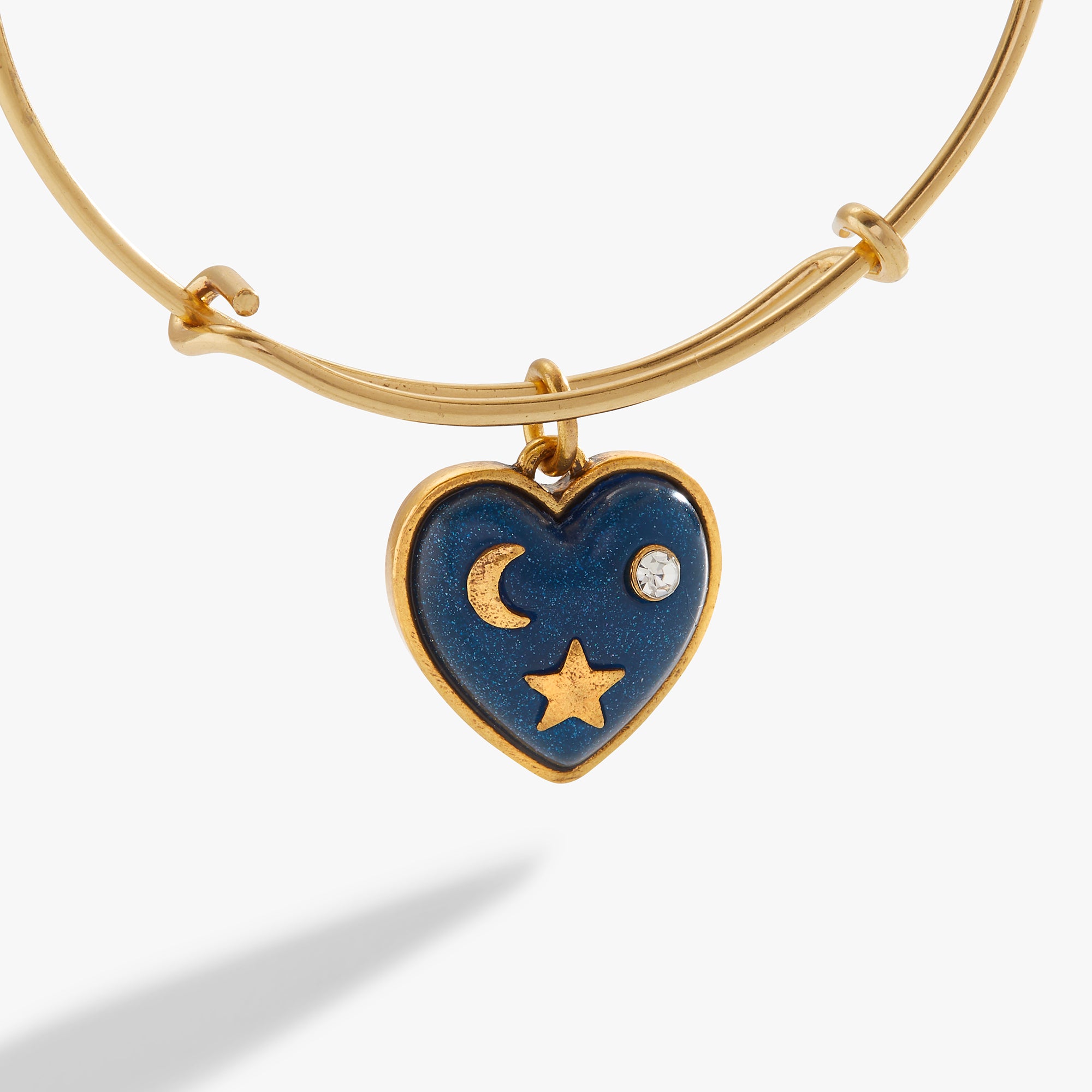 Crystal Heart Charm Bangle Bracelet for Women - Elegant Adjustable Silver Jewelry Gift for Valentine's Day, Anniversary & Special Occasions