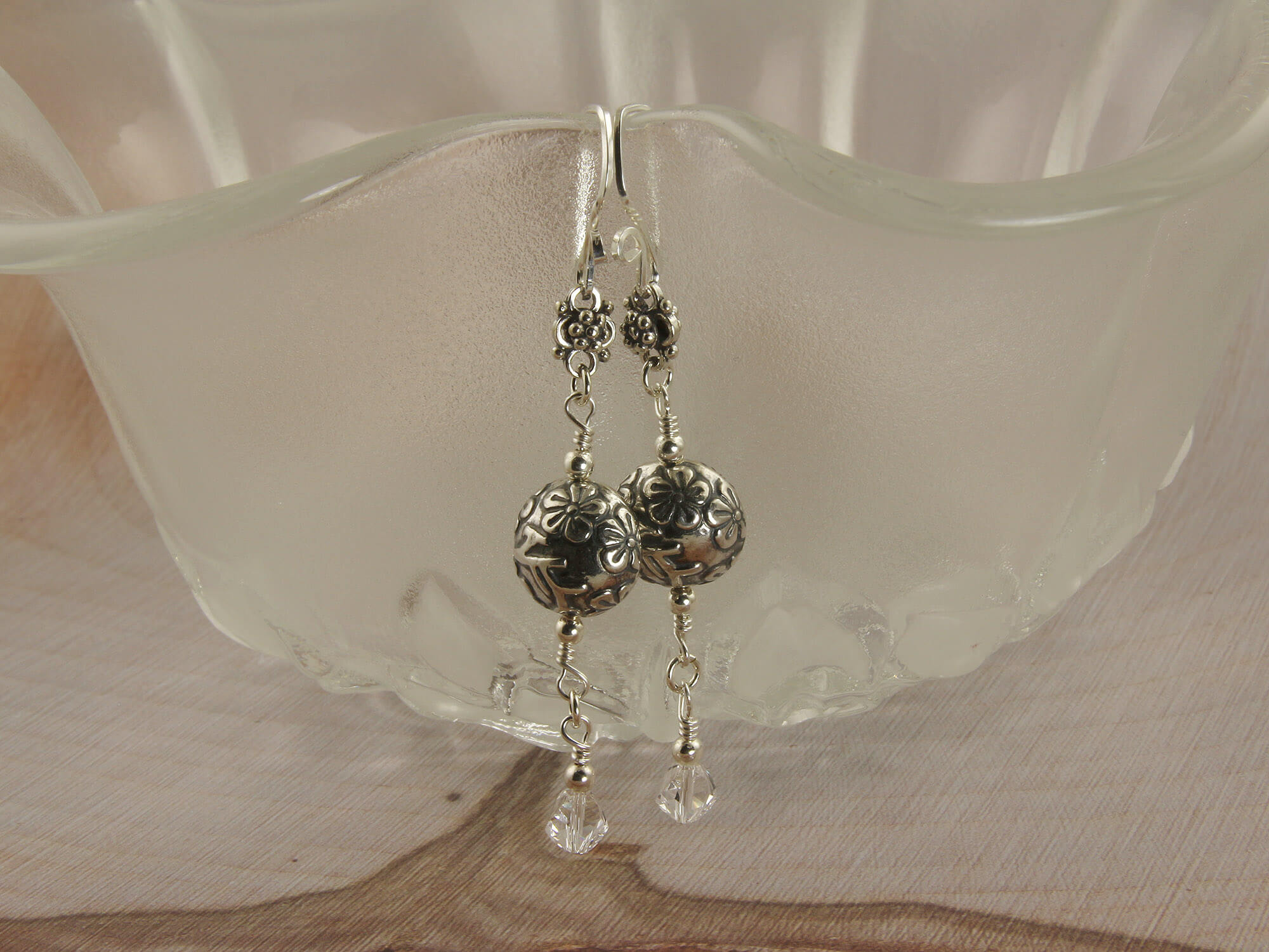 Bali Floral Crystal Drop Earrings for Women - Elegant Bohemian Dangle Earrings with Handmade Beaded Details - Perfect for Weddings, Parties & Boho Fashion