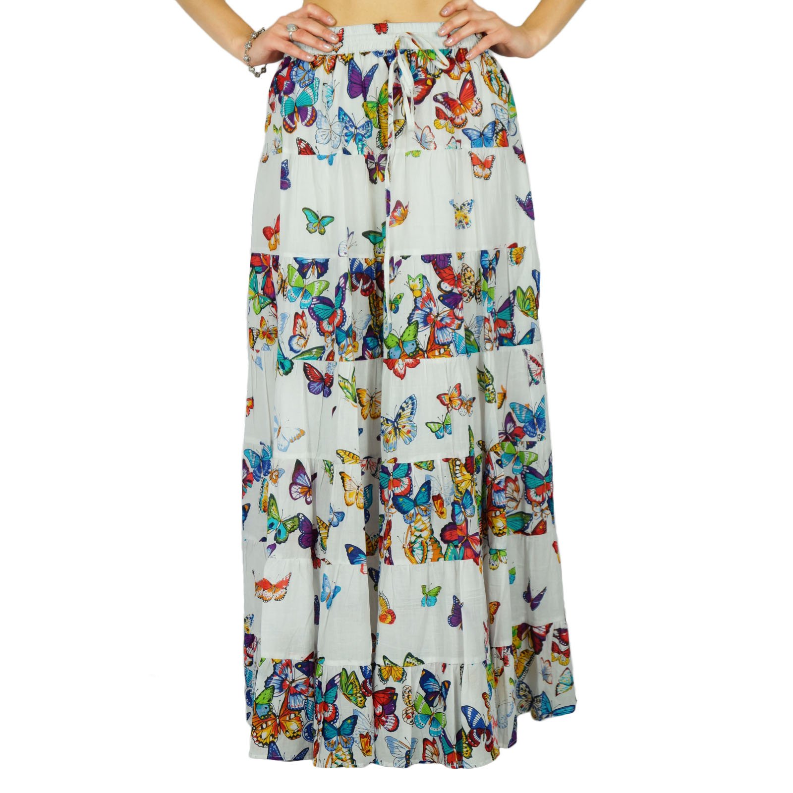 Phagun Printed Long Maxi Cotton Skirt for Women - Elastic Waist Summer Beach Skirt | Perfect for Vacations, Pool Parties & Casual Outings