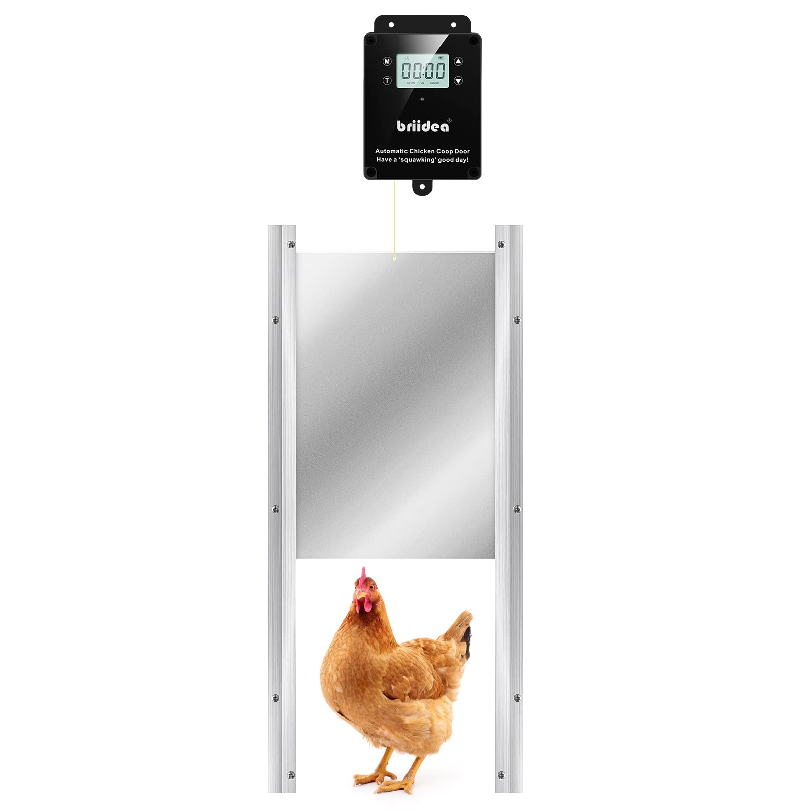 Briidea Automatic Chicken Coop Door - Waterproof Electric Auto Chicken Door Kit with Timer & Light Sensor, Battery Powered for Poultry Farm, Backyard Chicken Coops & DIY Chicken Houses