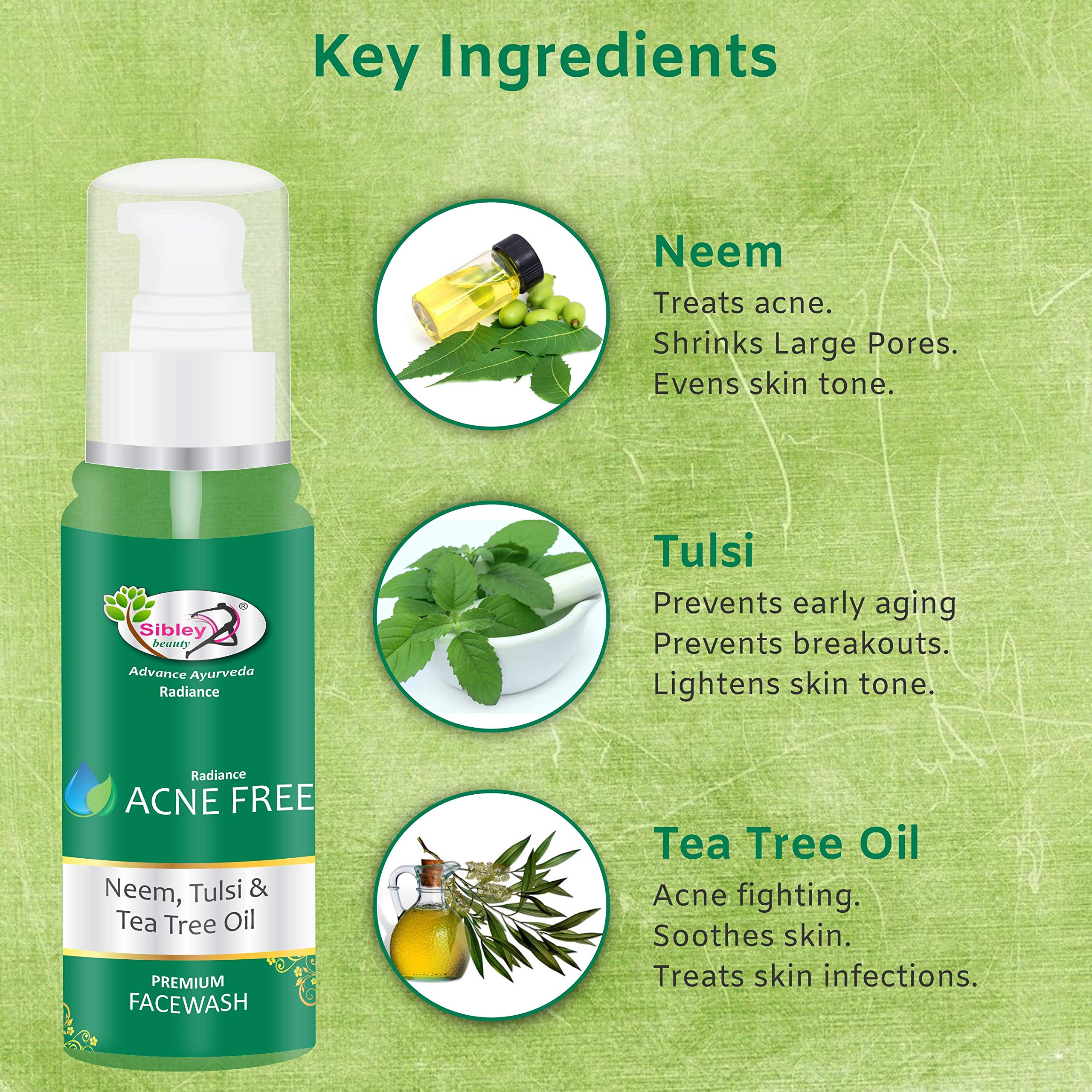 **Sibley Beauty Facial Kit - Wine Facial Kit (155g + 10ml Serum) Pack of 6 + Neem Tulsi Tea Tree Oil Acne Face Wash (100ml) for Men & Women - Normal, Oily, Dry & Combination Skin - Deep Cleansing & Glow Boost for Daily Skincare Routine**